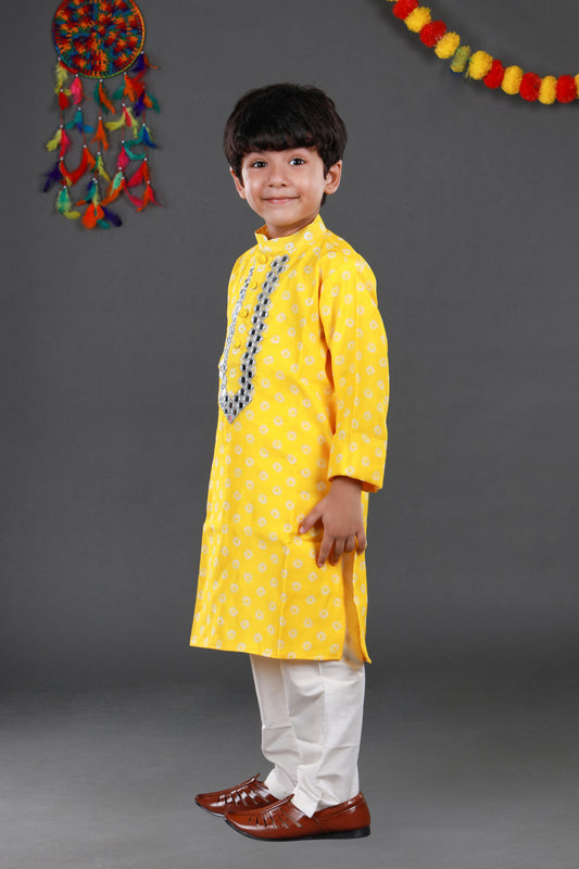 Mirror work chanderi kurta&dhoti set