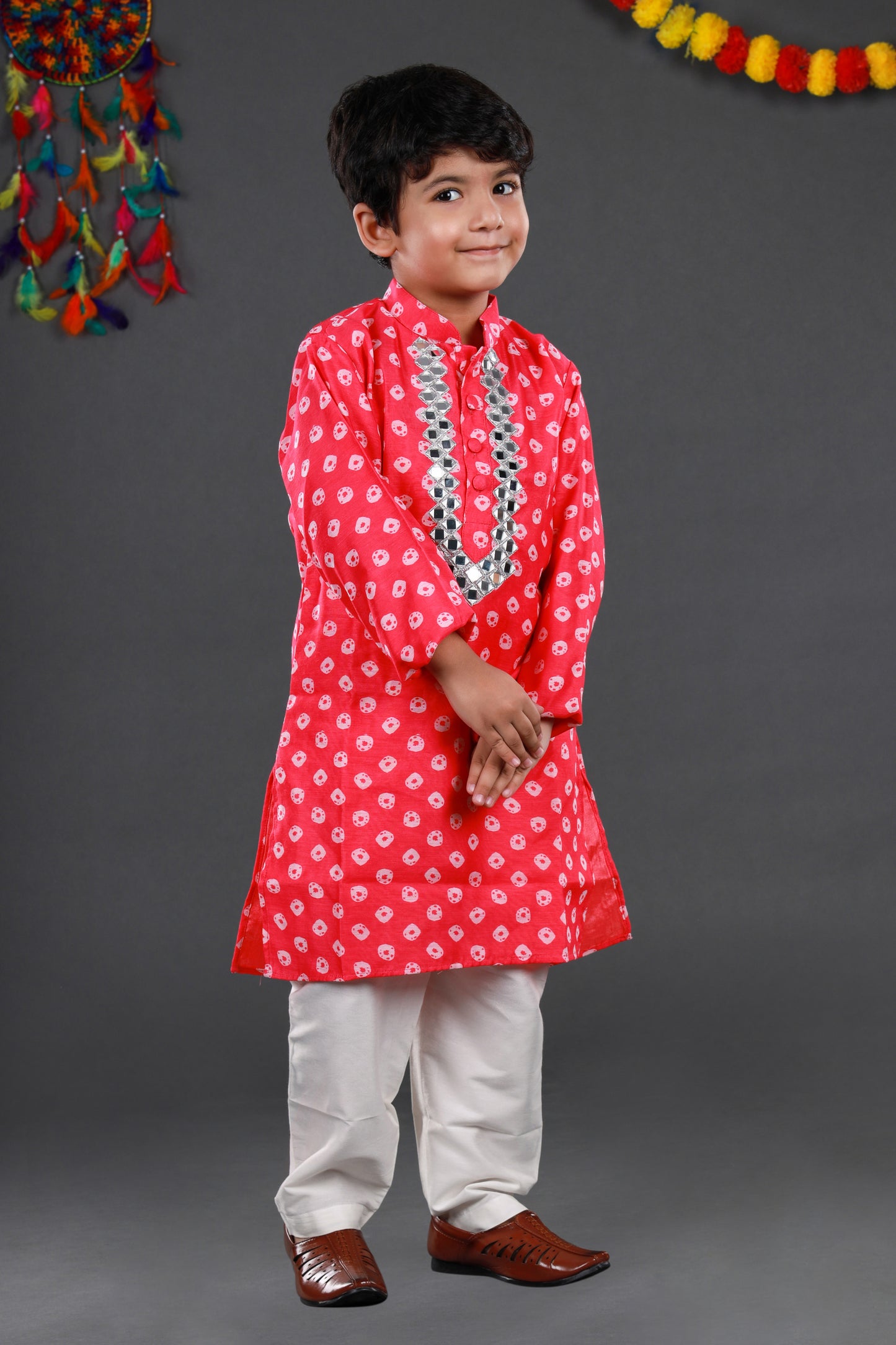 Mirror work chanderi kurta&dhoti set