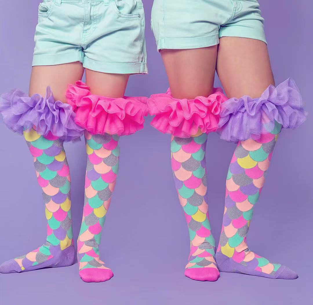Premium quality mermaid scales 3D knee high socks for girls