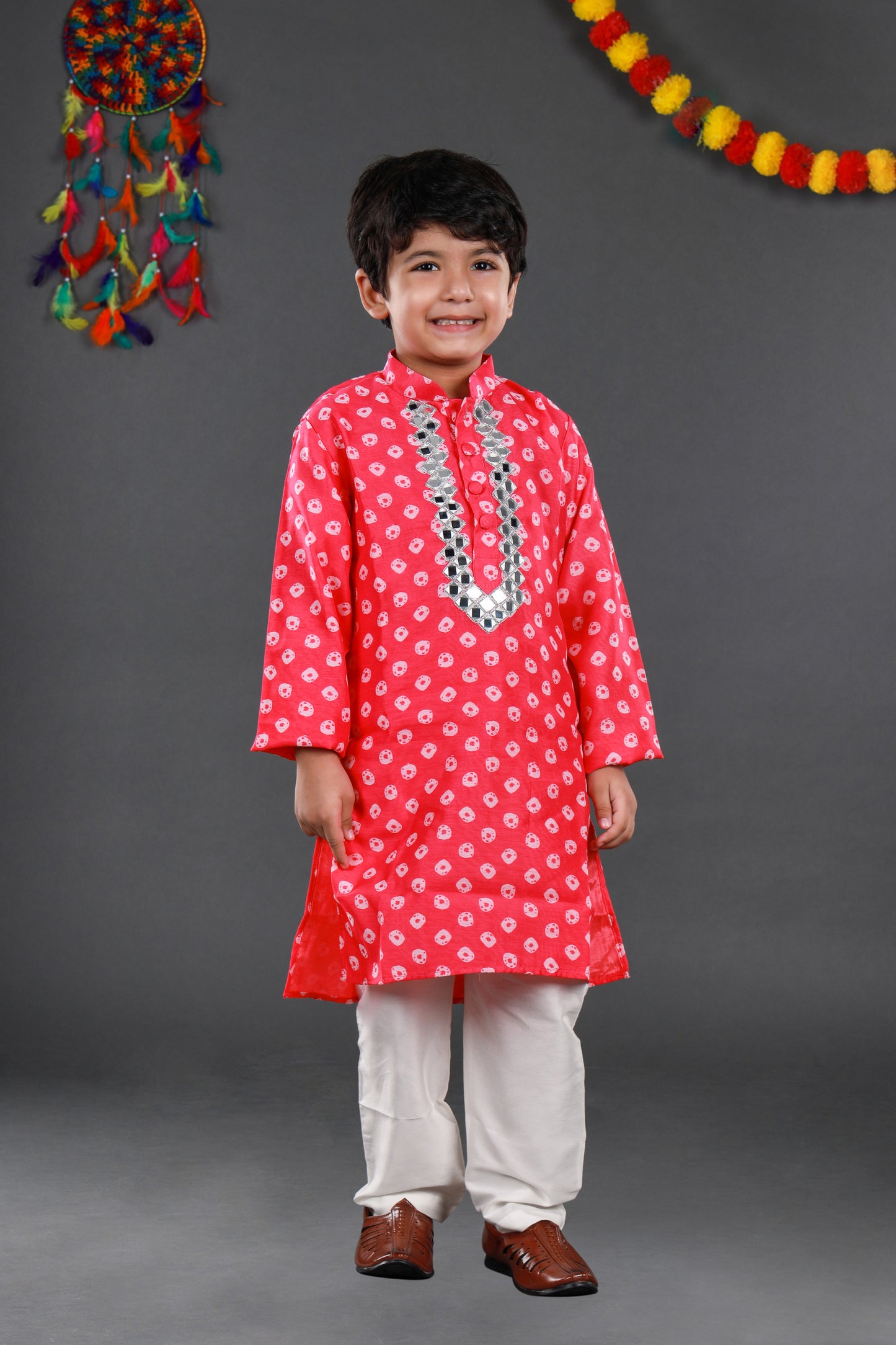 Mirror work chanderi kurta&dhoti set