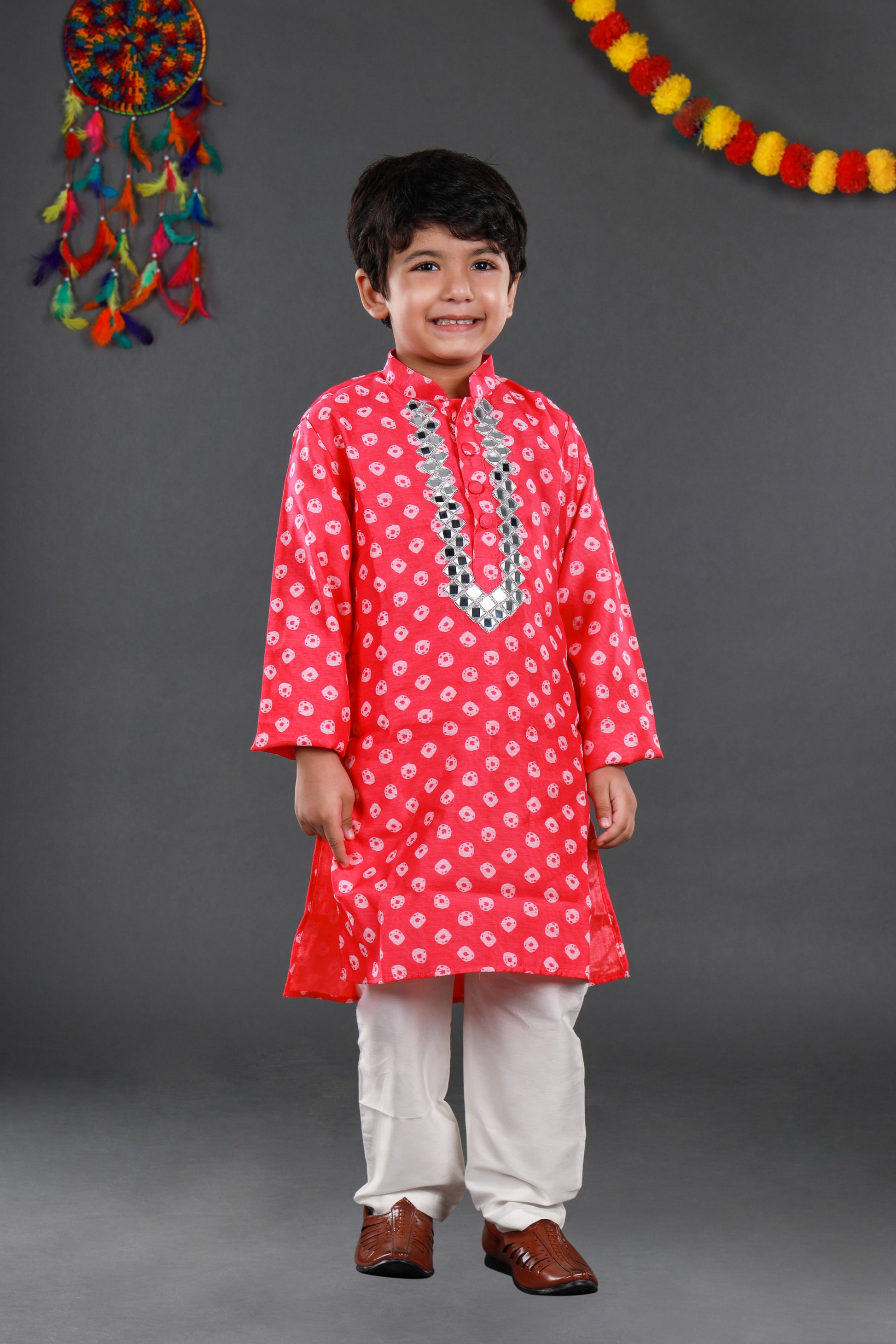 Mirror work chanderi kurta&dhoti set