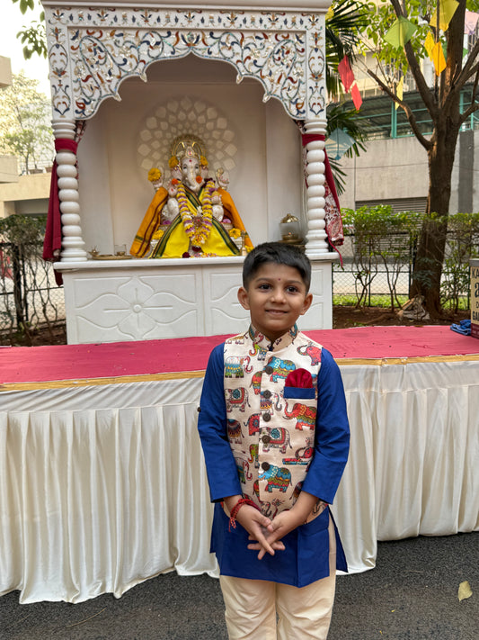 Elephant printed jacket with kurta