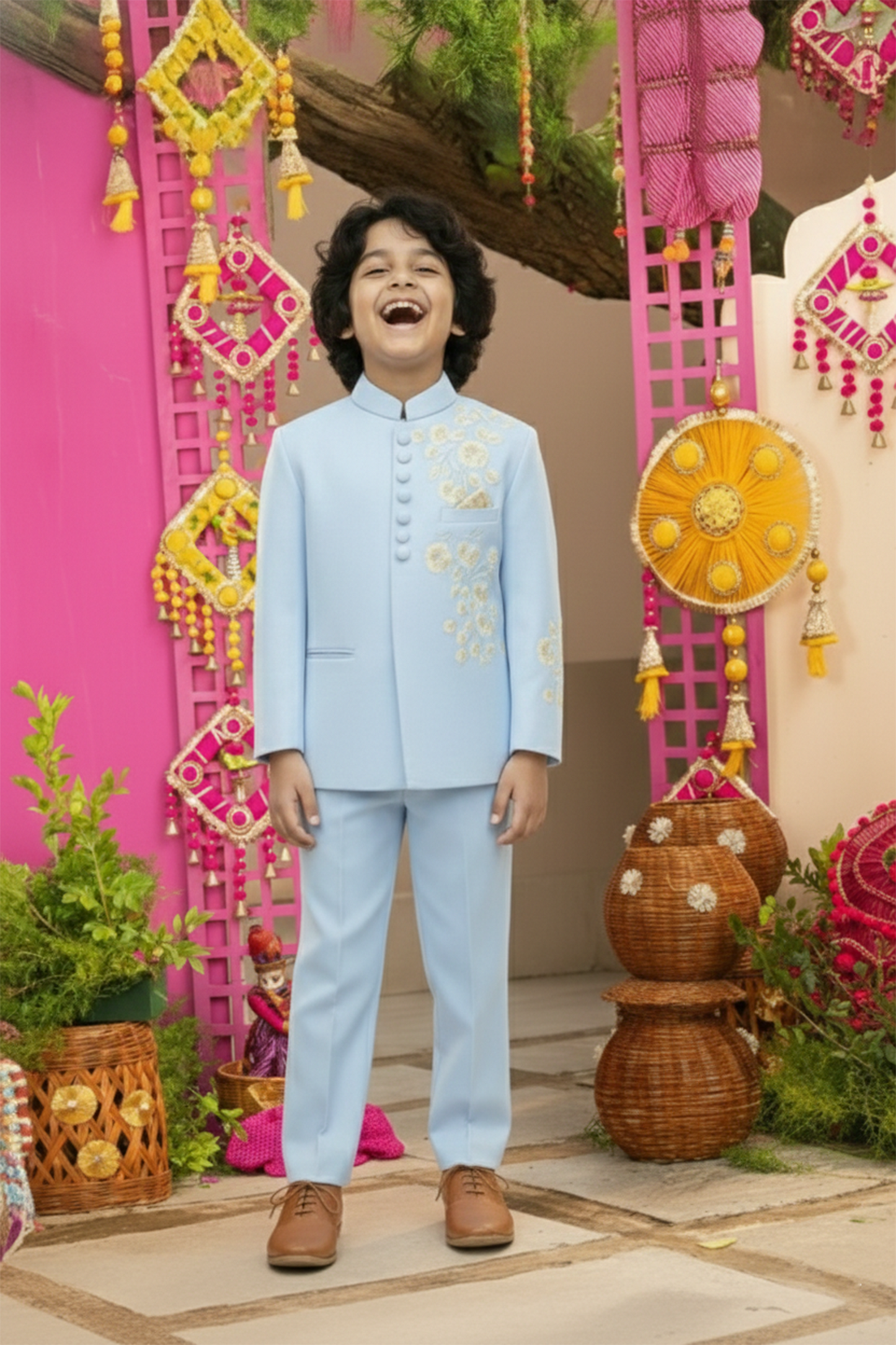 Blue embroidered sherwani with pant
