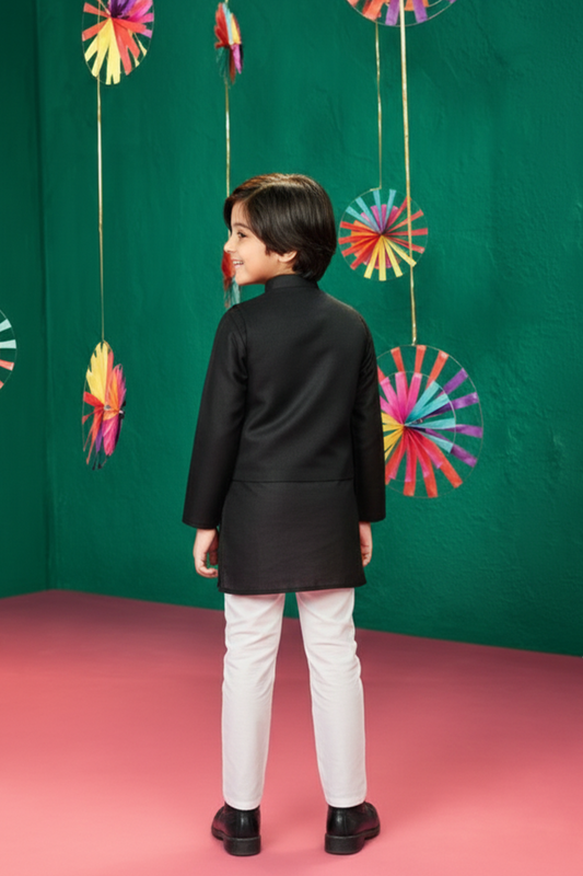 Deer embroidered kurta with jacket and pyjama