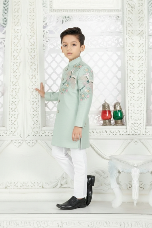Crane embroidered sherwani with pyjama