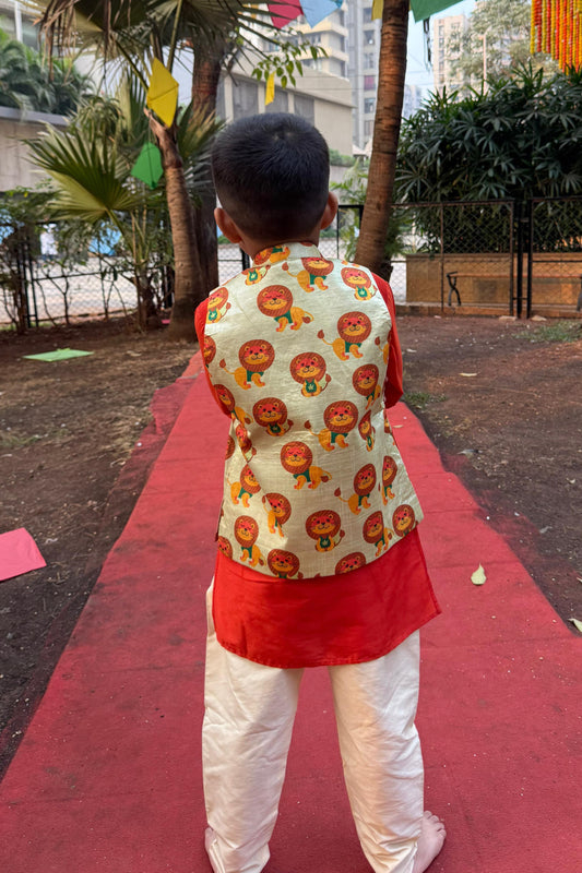 Lion printed jacket with kurta