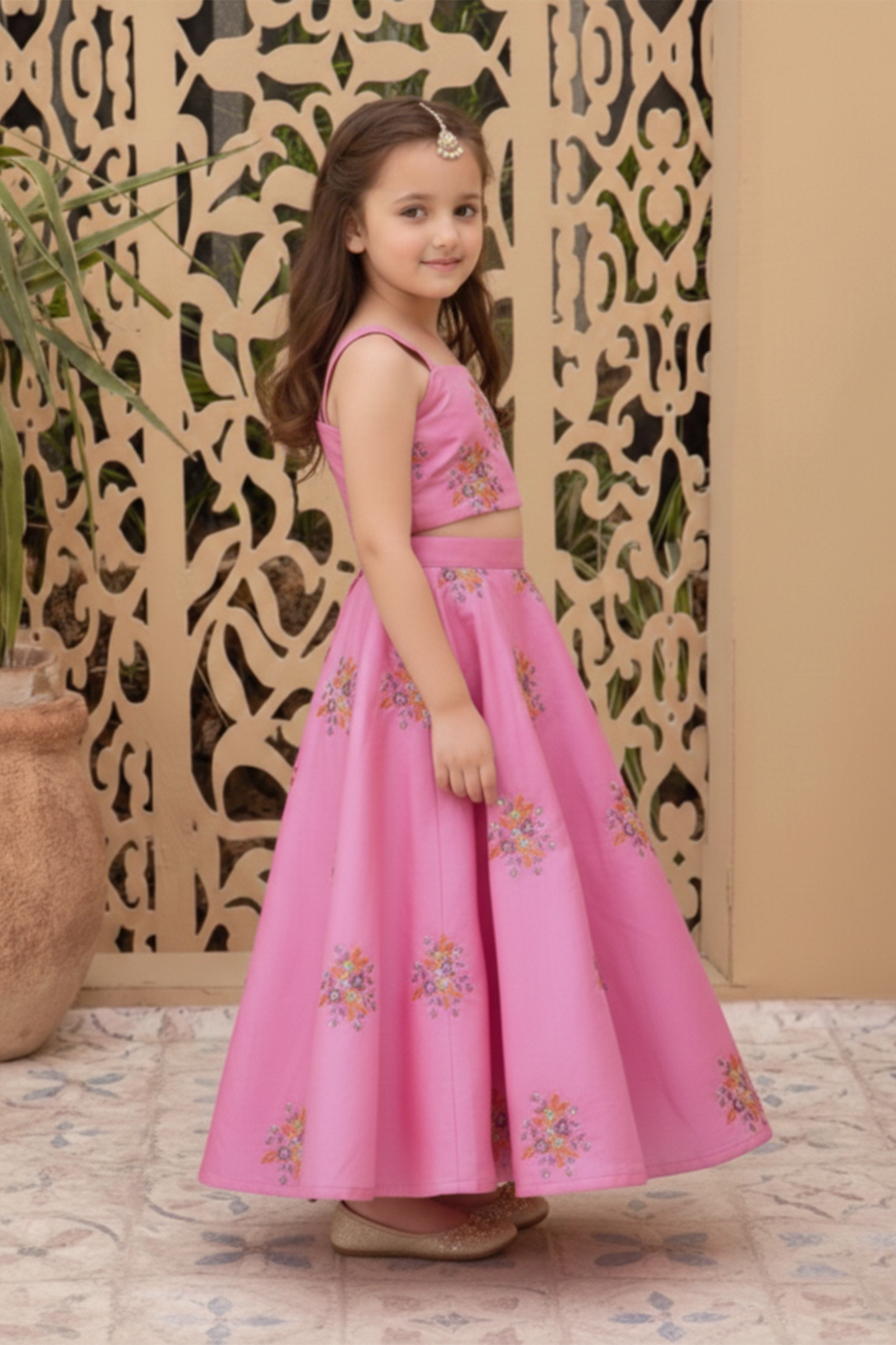 Pink meadow embroidered lehenga set