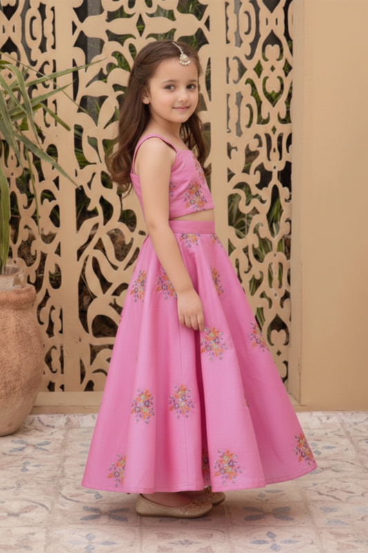 Pink meadow embroidered lehenga set
