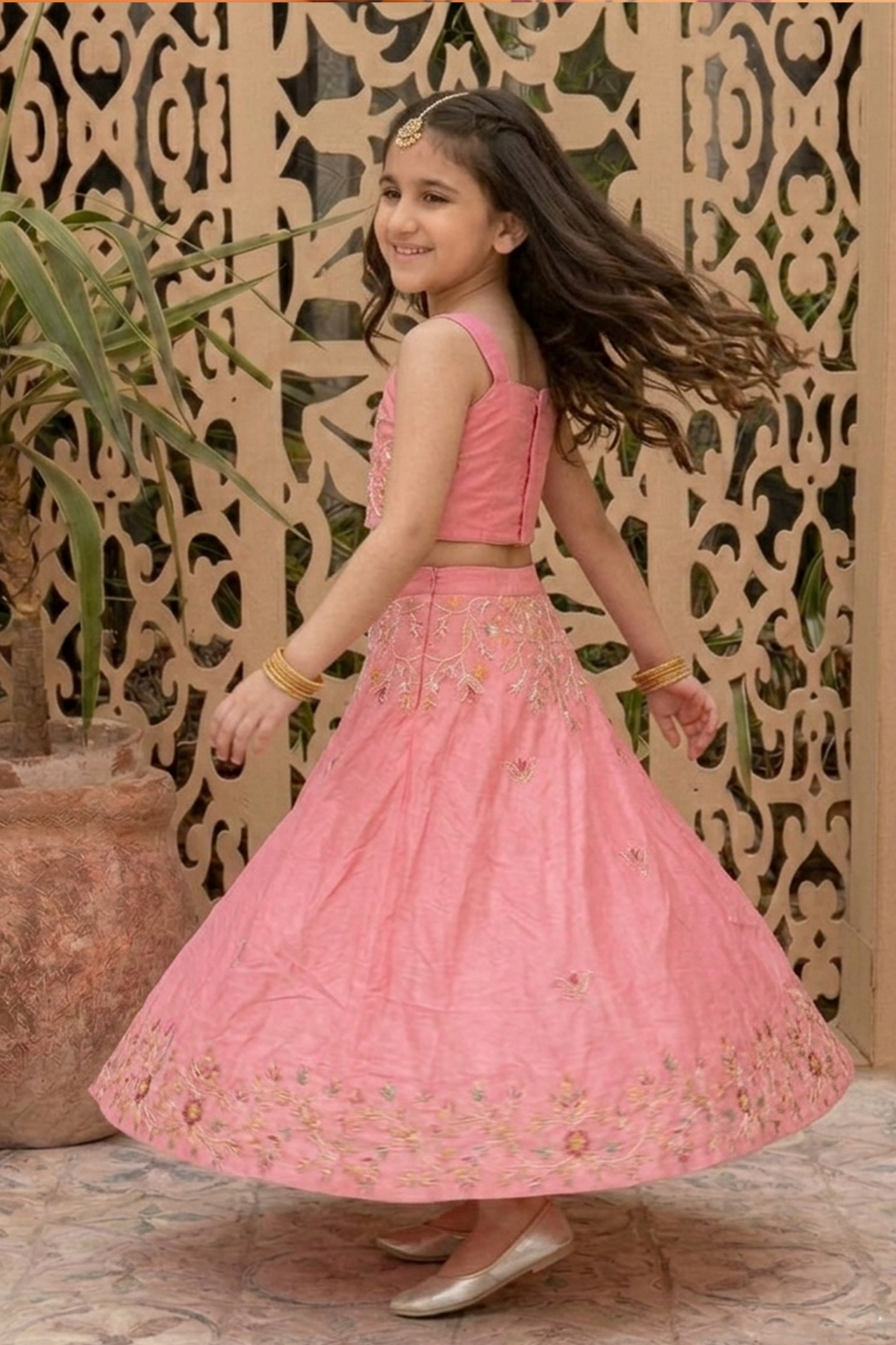 Rose oak embroidery lehenga set