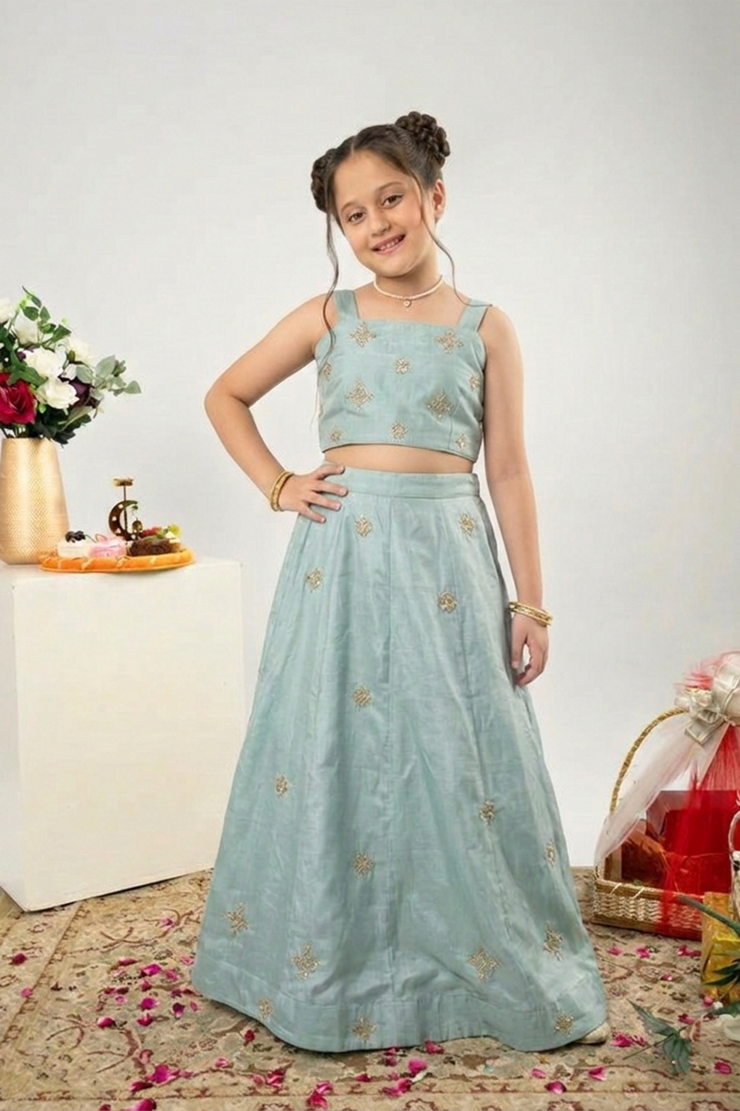 Mint brooch embroidered lehenga set