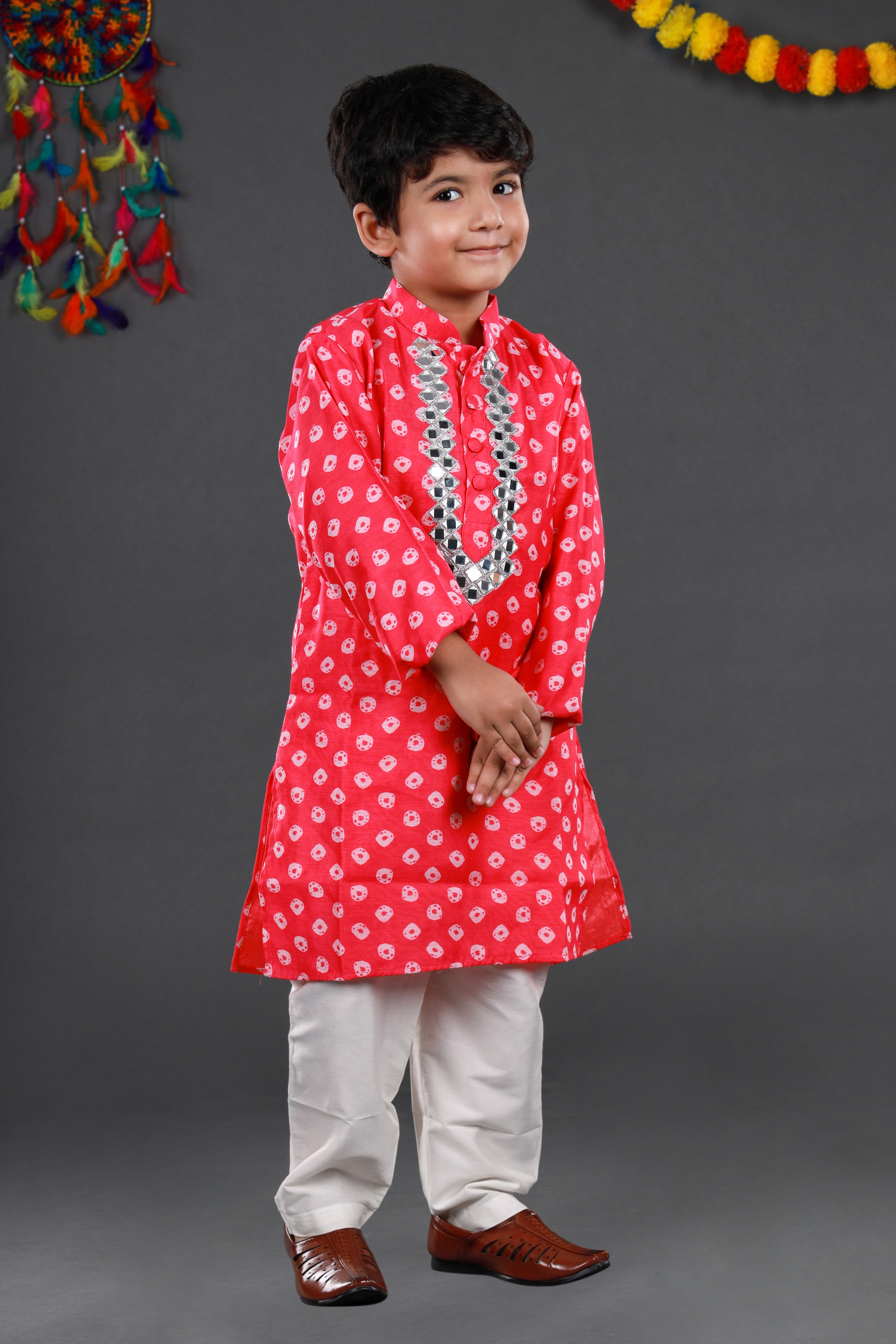Mirror work chanderi kurta&dhoti set