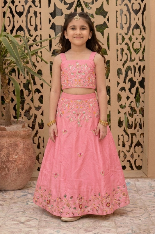 Rose oak embroidery lehenga set