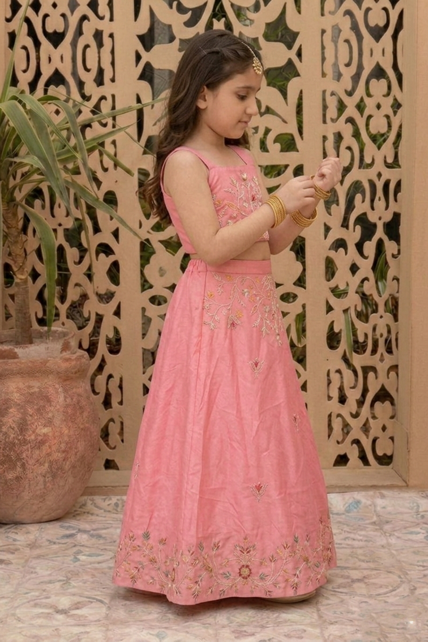 Rose oak embroidery lehenga set