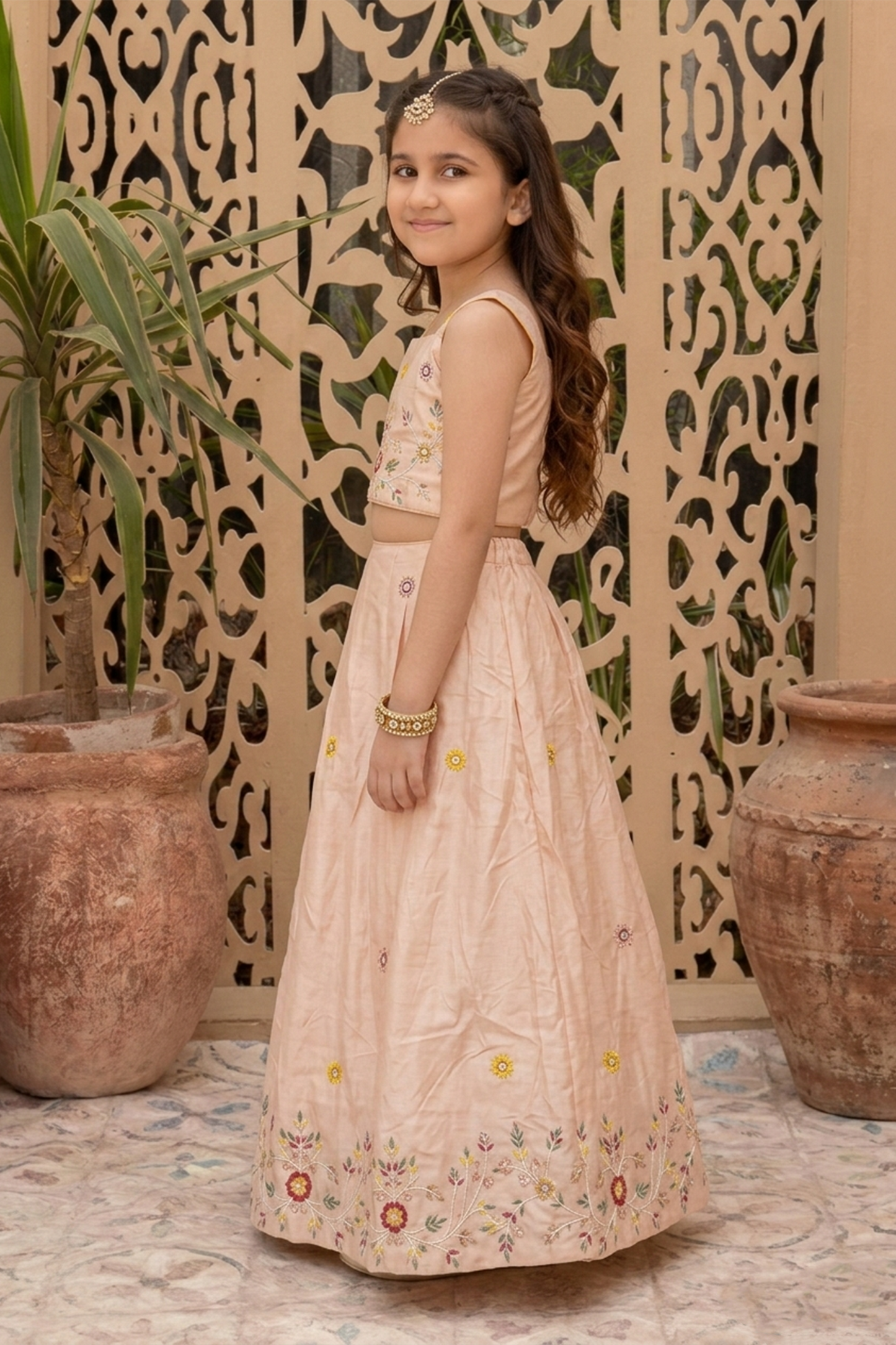 Crème blossom embroidered lehenga set