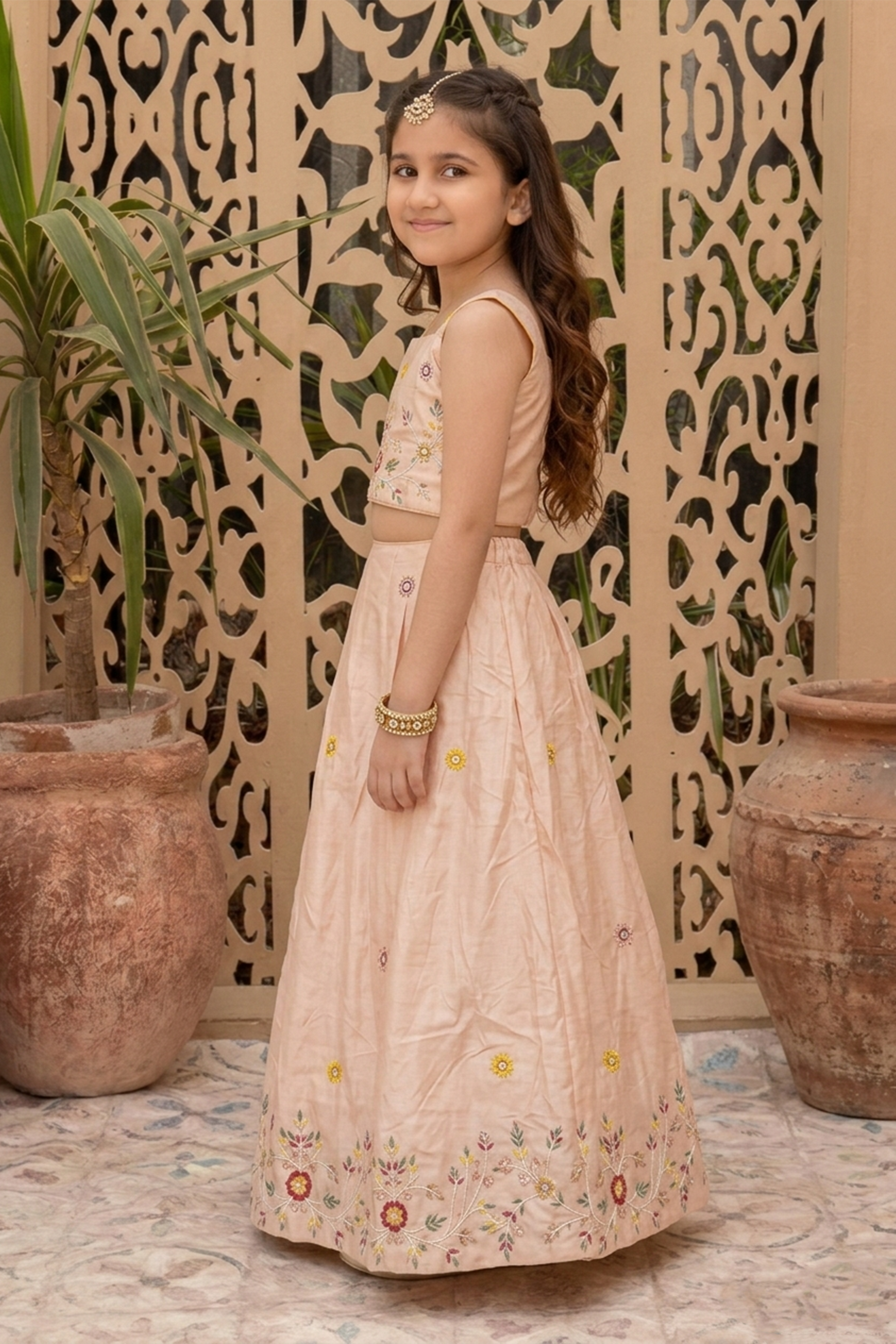 Crème blossom embroidered lehenga set