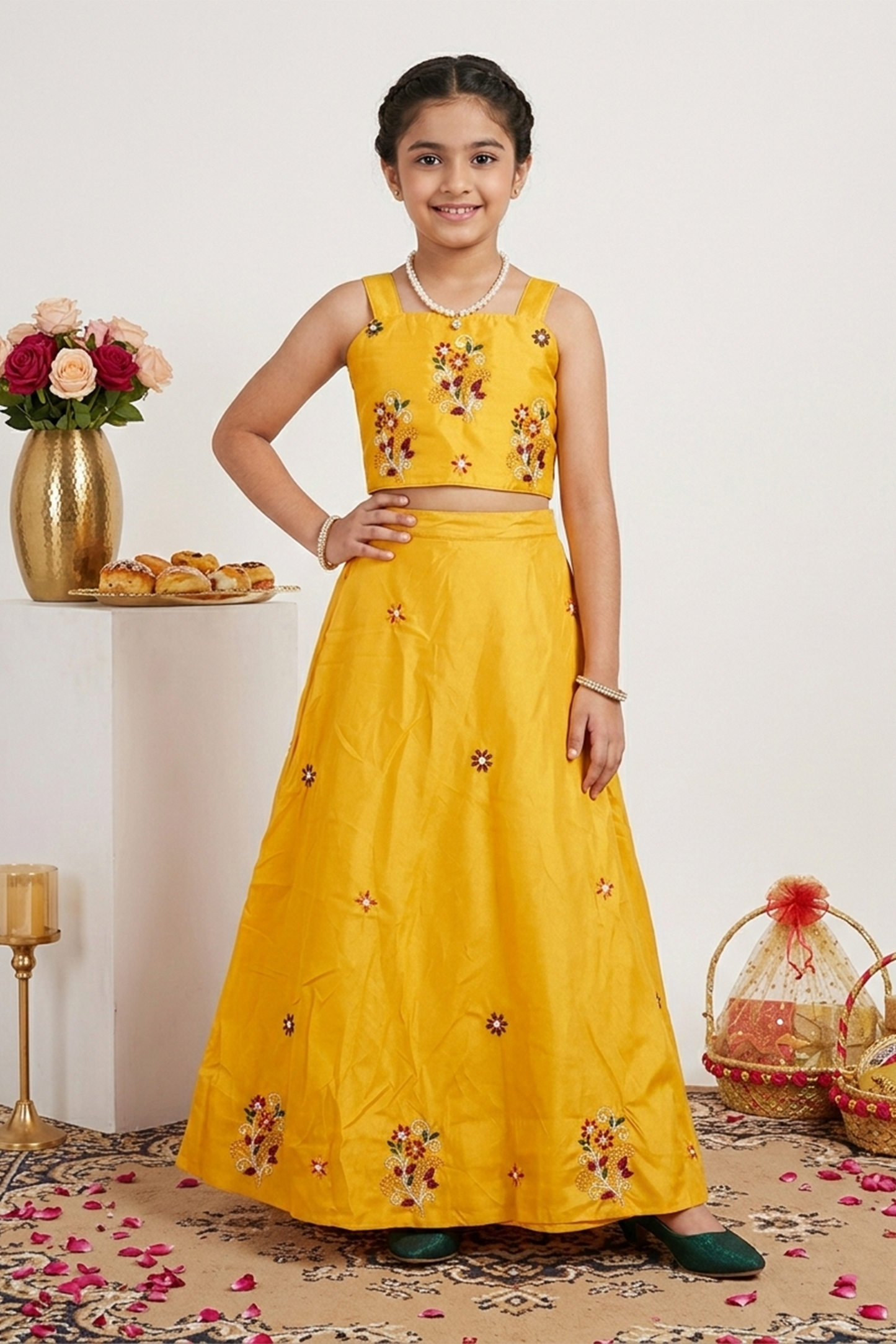 Yellow designer embroidered lehenga set