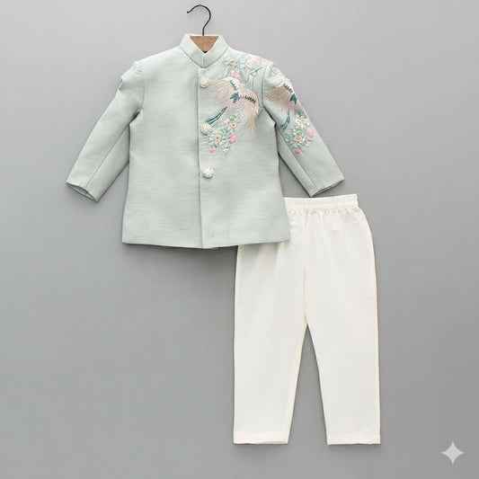 Crane embroidered sherwani with pyjama