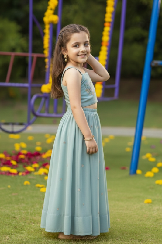 Mint swan embroidered lehenga set