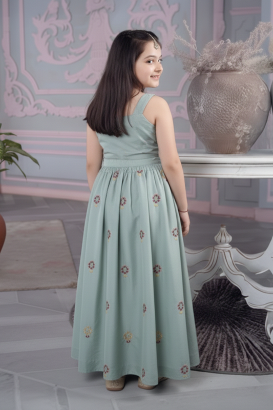 Mint sunflower embroidered lehenga set