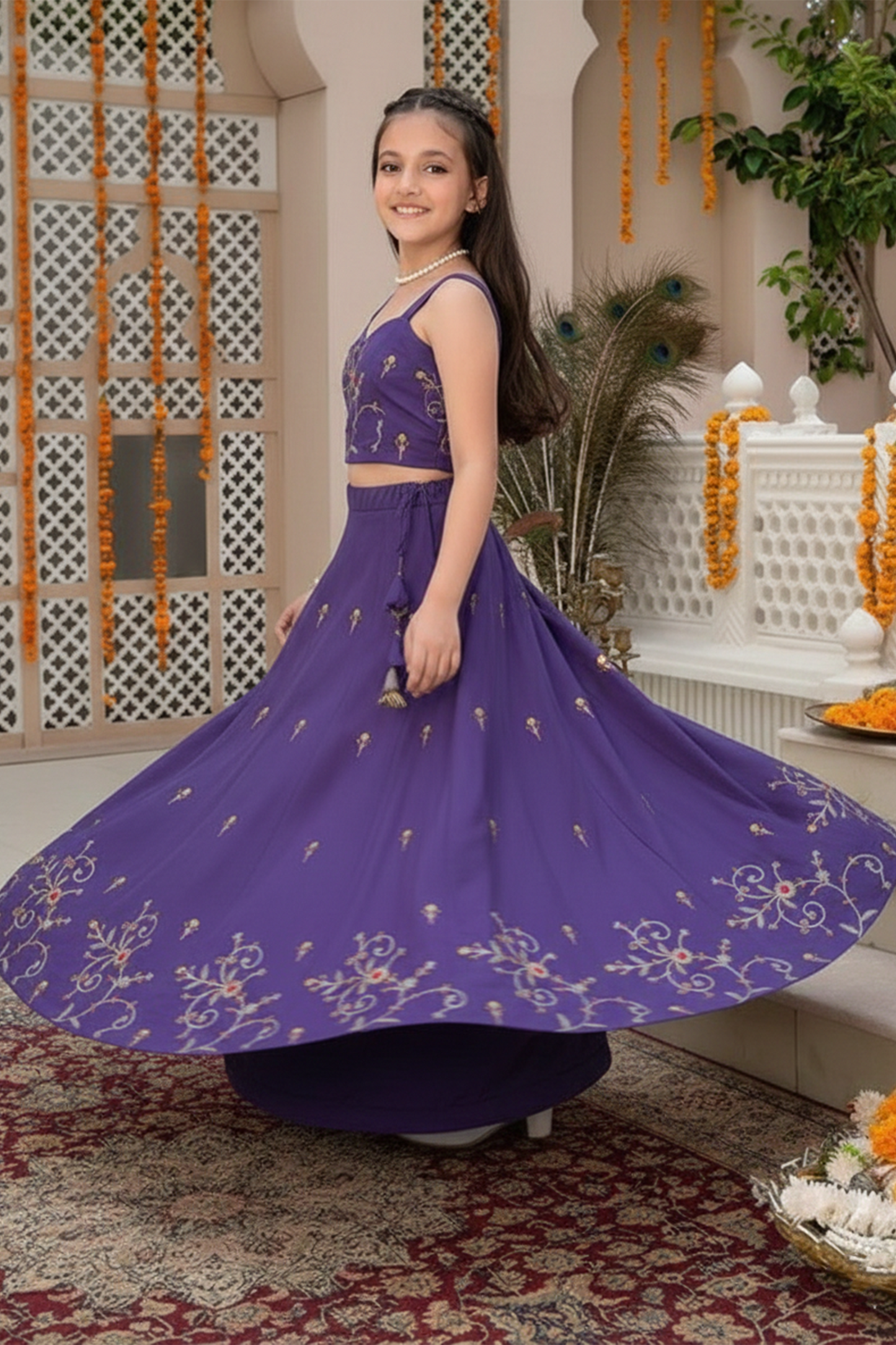 Purple harmony embroidery lehenga set