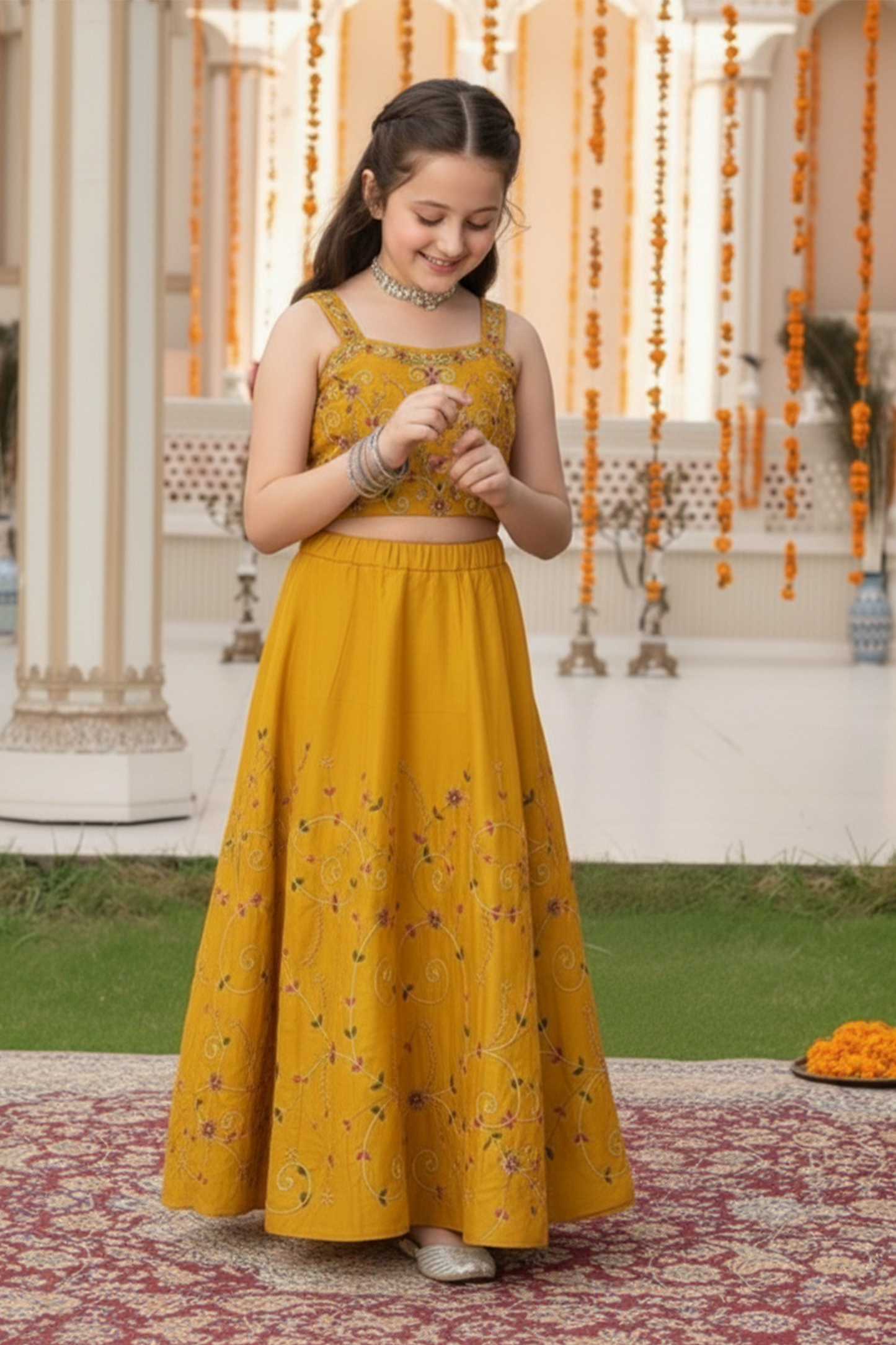 Yellow bloom embroidered lehenga set