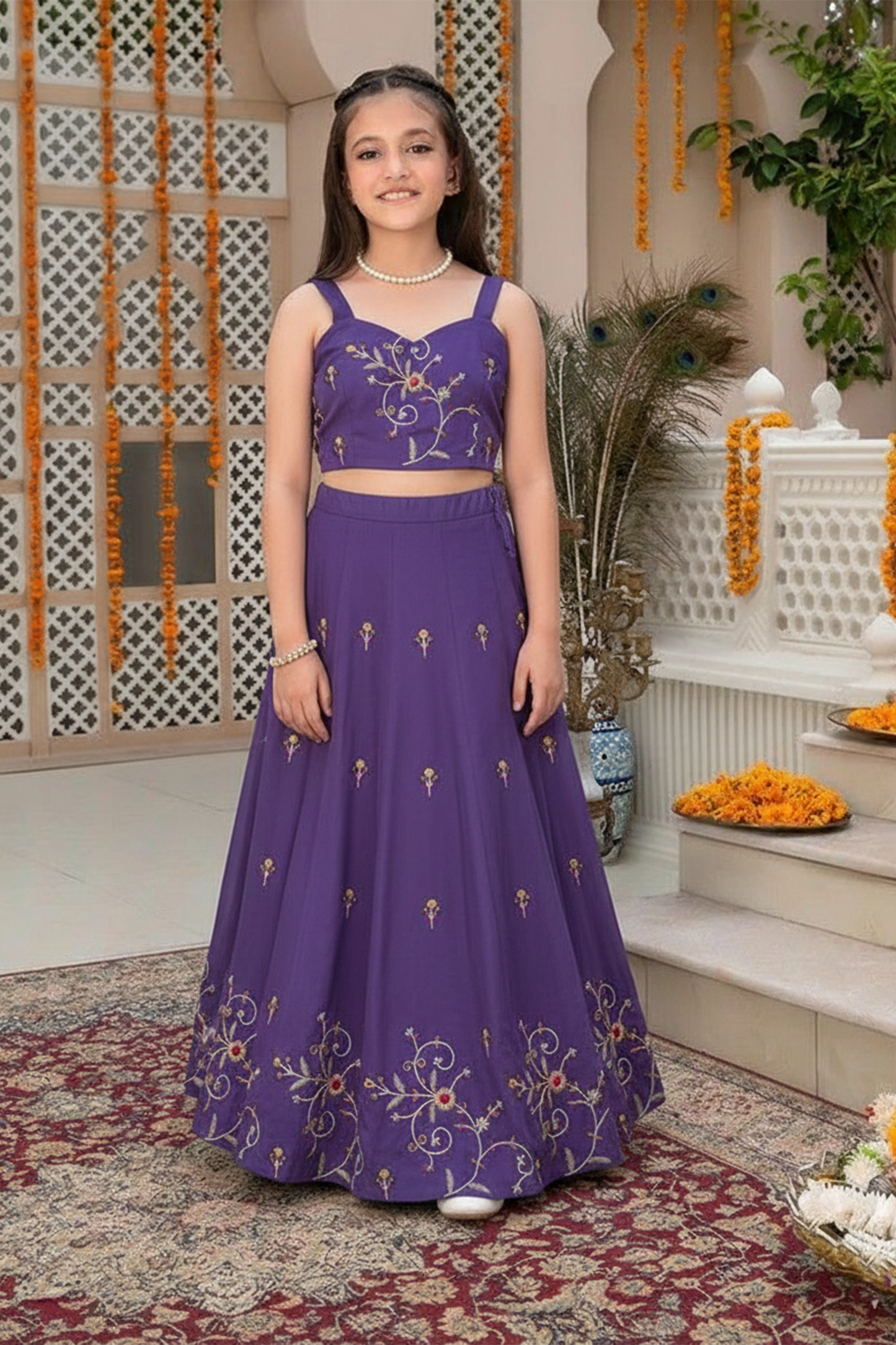 Purple harmony embroidery lehenga set