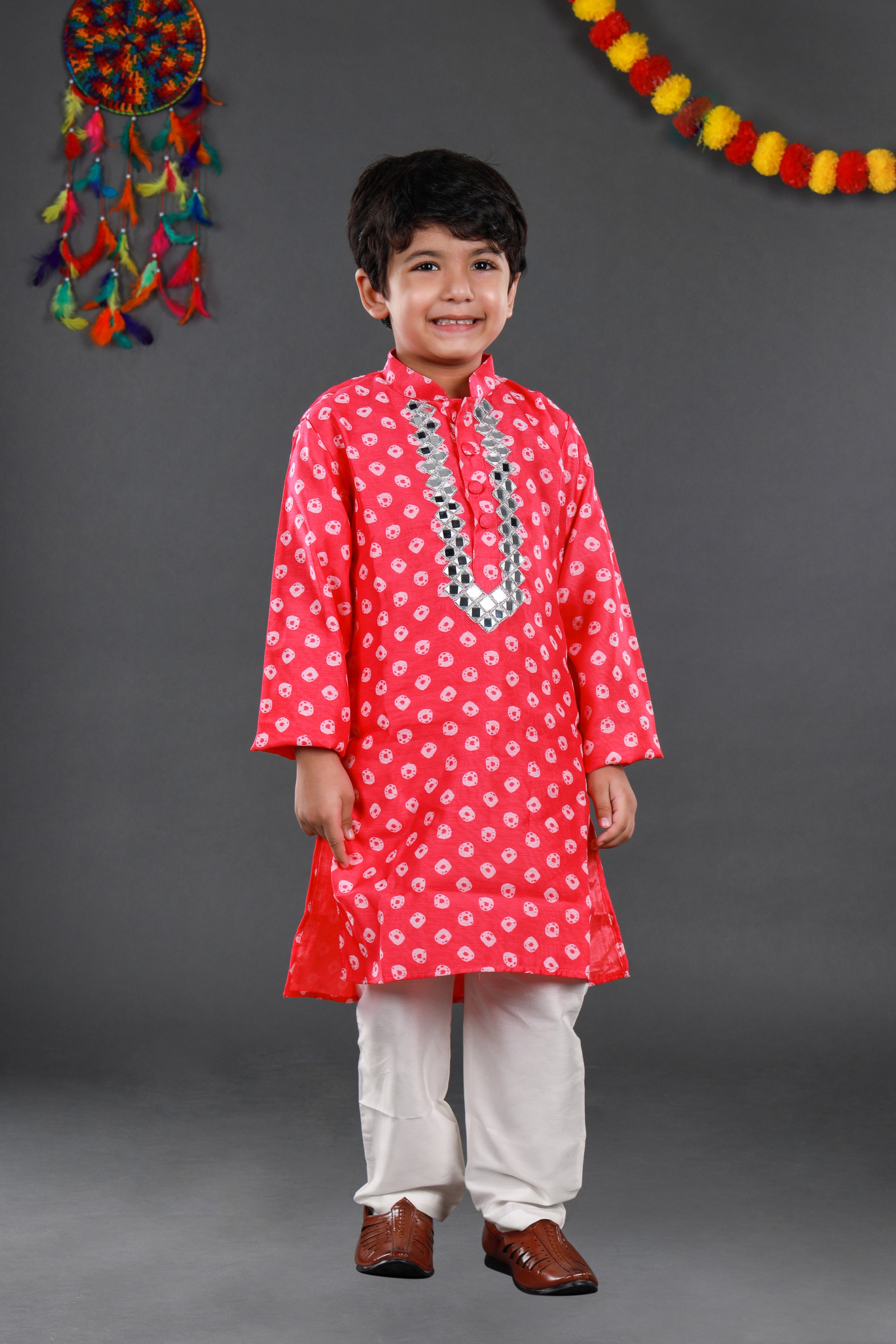 Mirror work chanderi kurta&dhoti set