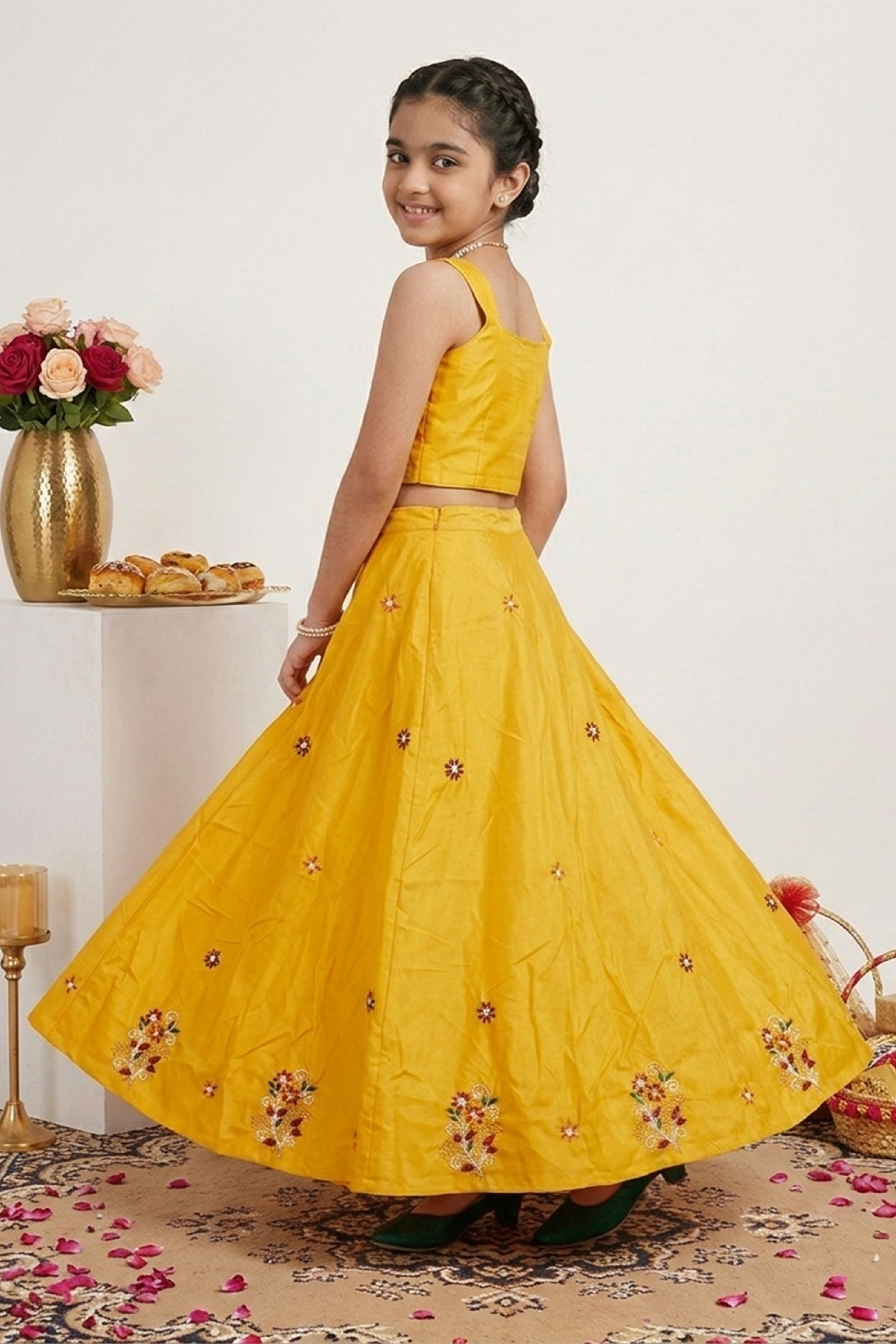 Yellow designer embroidered lehenga set