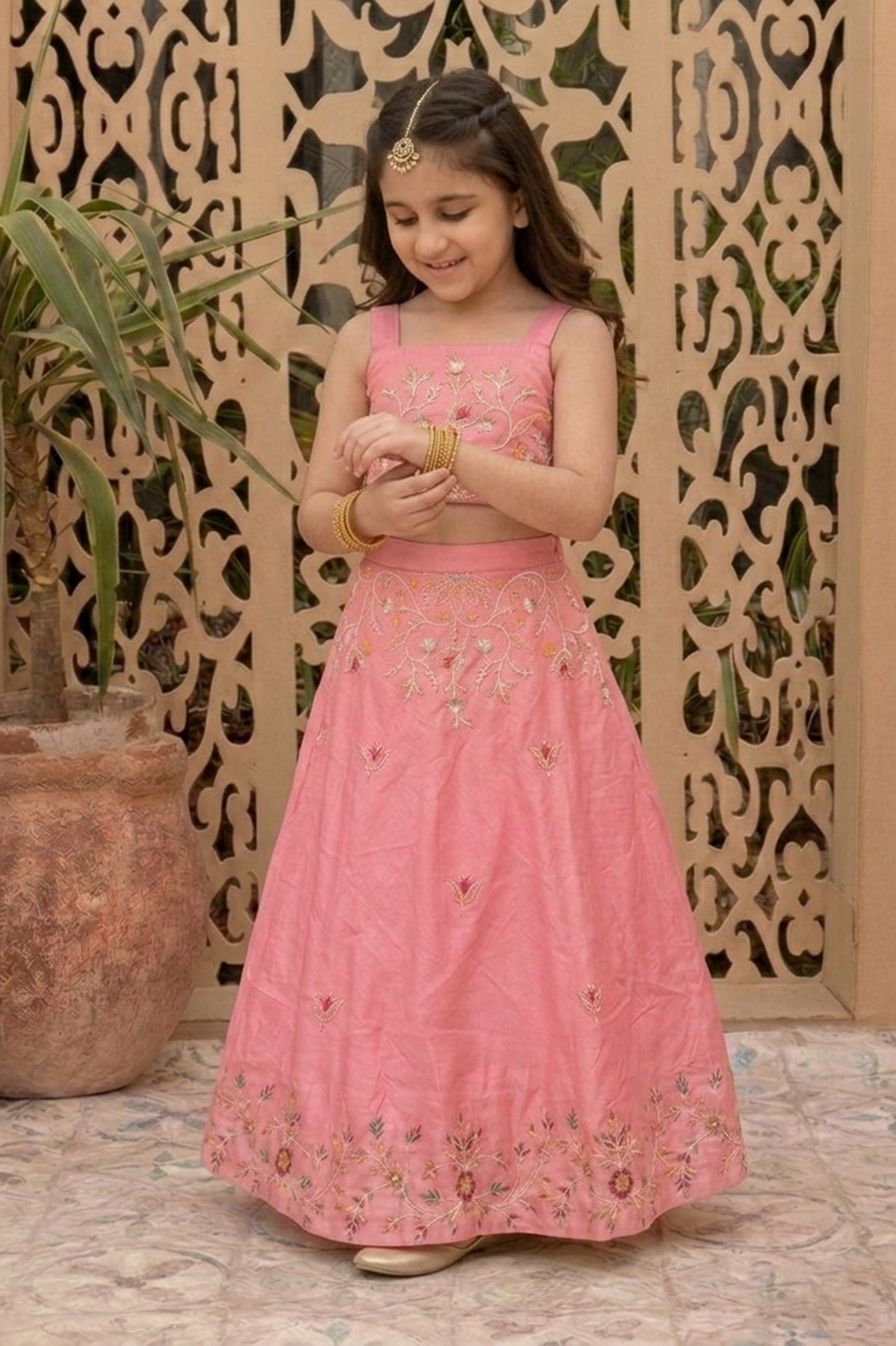 Rose oak embroidery lehenga set