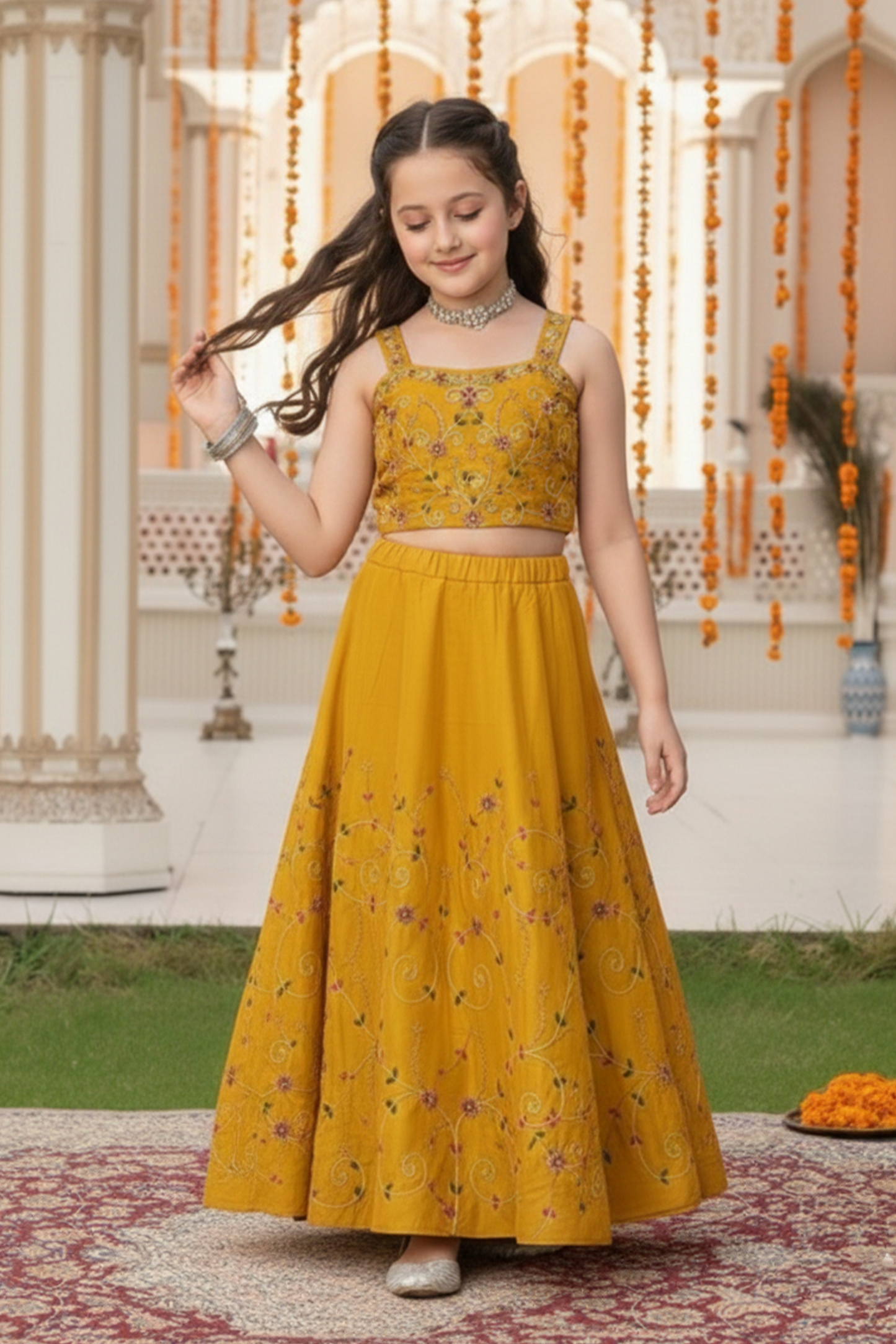 Yellow bloom embroidered lehenga set