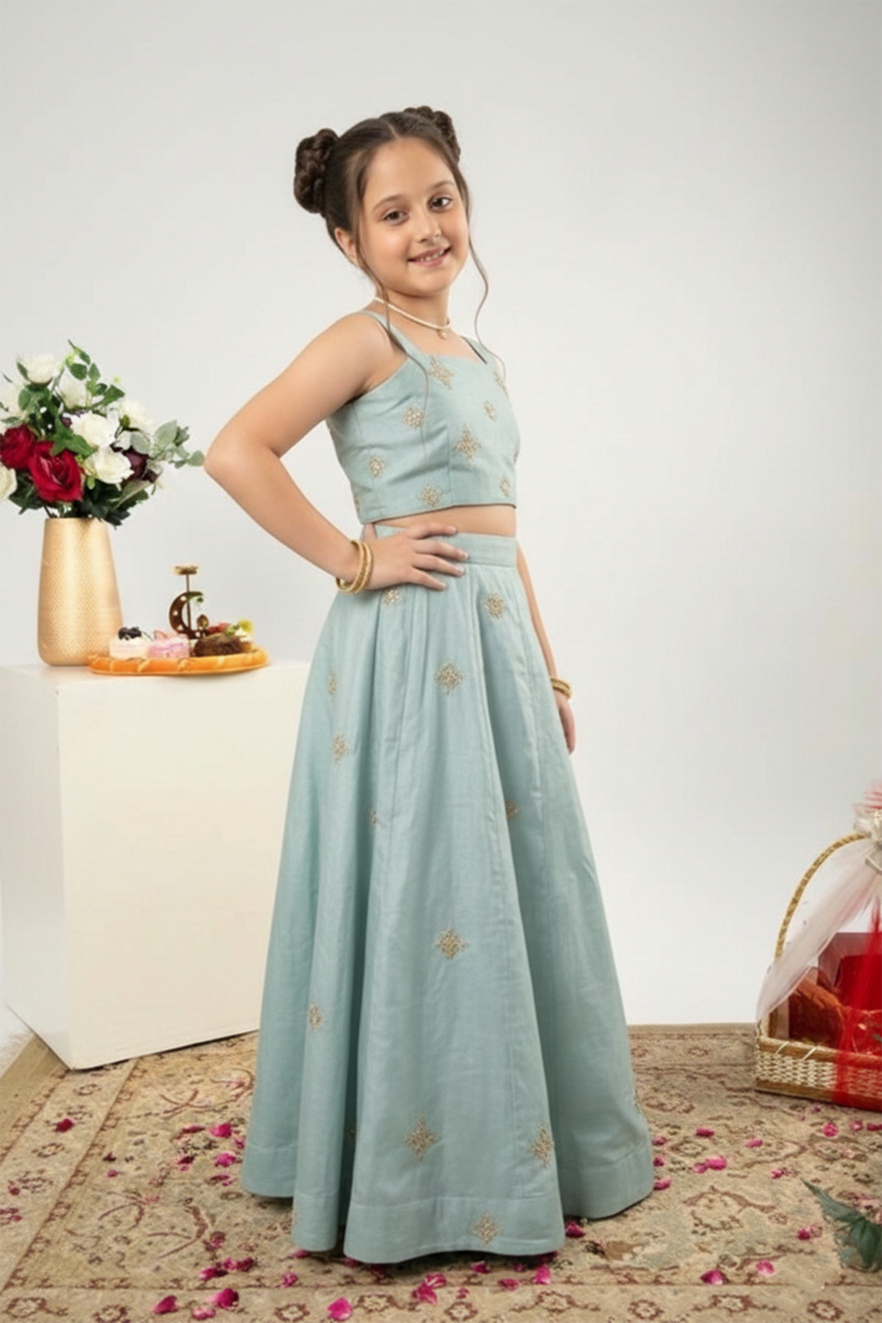 Mint brooch embroidered lehenga set