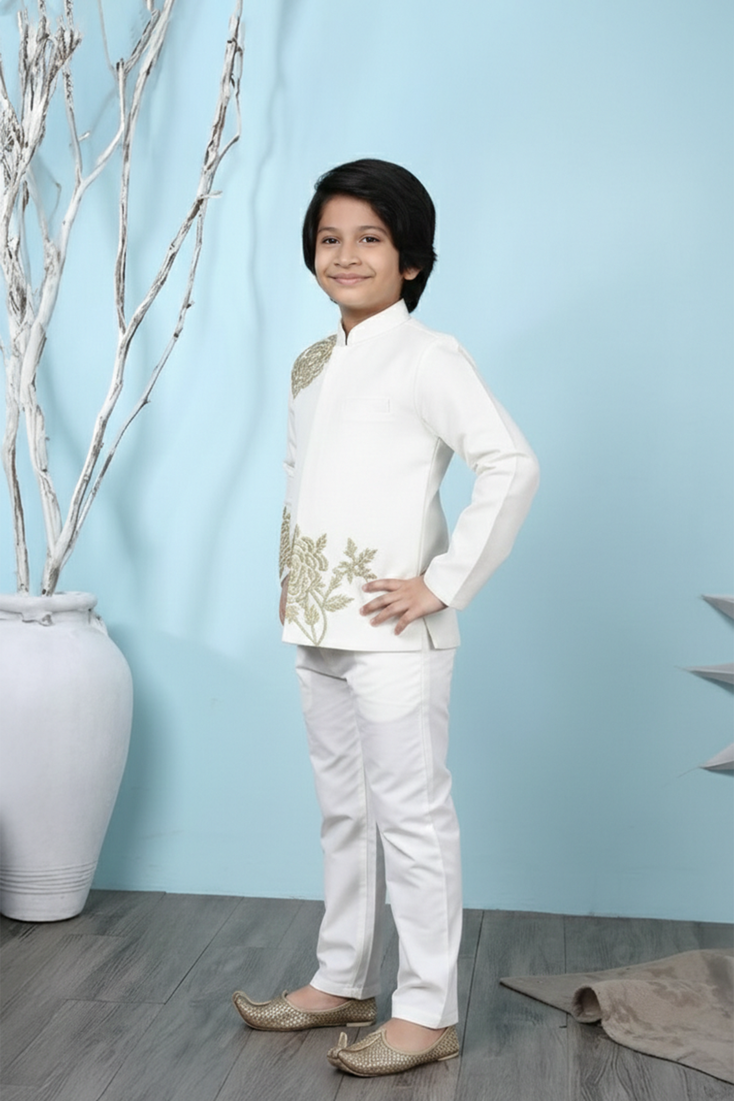 Gota applique white sherwani with pant