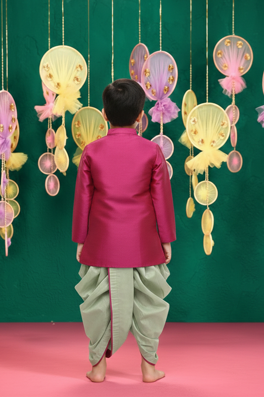 Magenta asymmetric kurta and dhoti