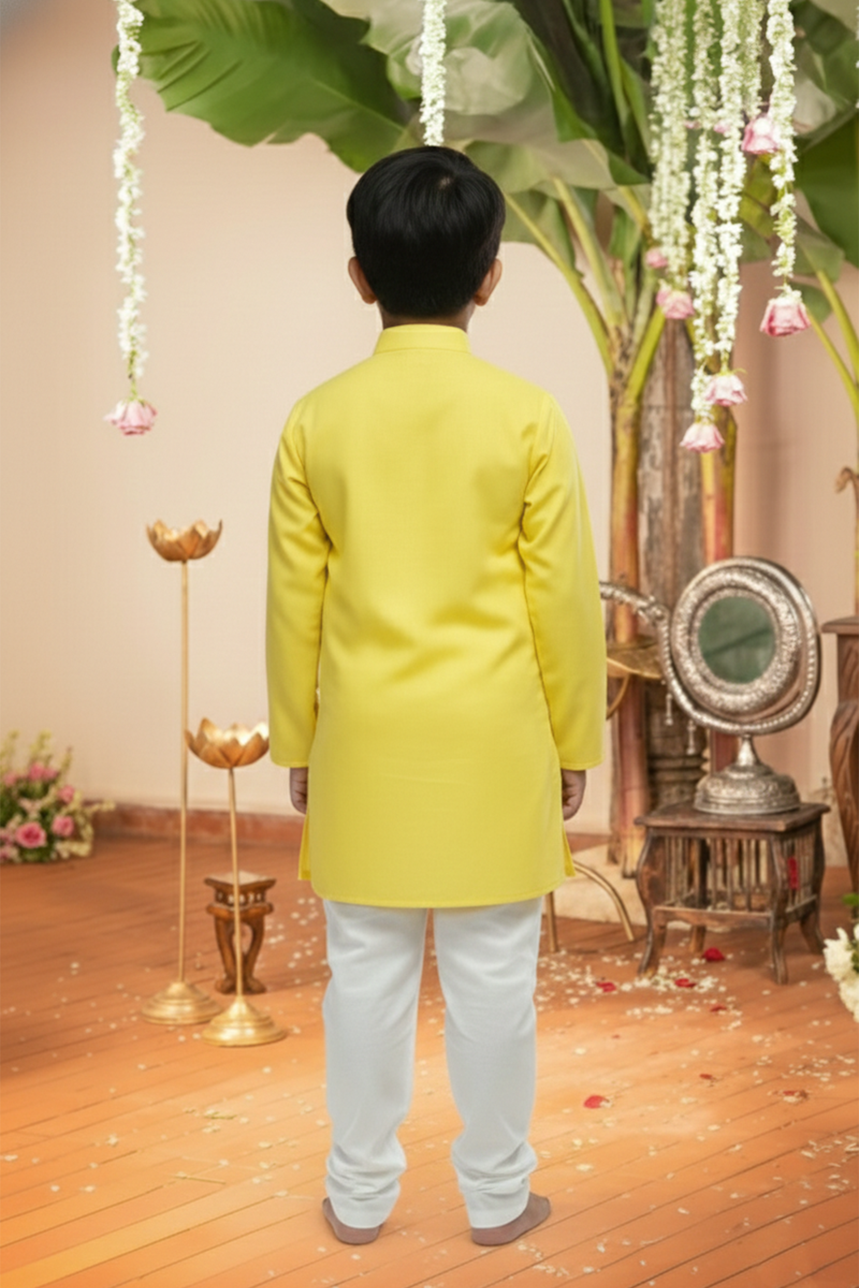 Yellow embroidered kurta and churidar