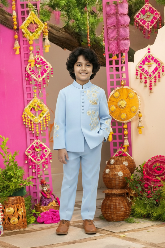 Blue embroidered sherwani with pant