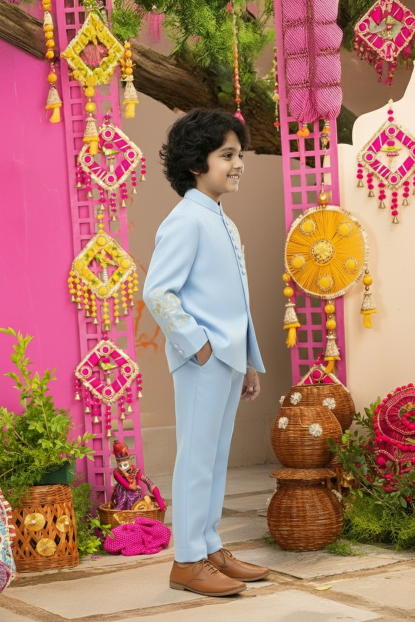 Blue embroidered sherwani with pant