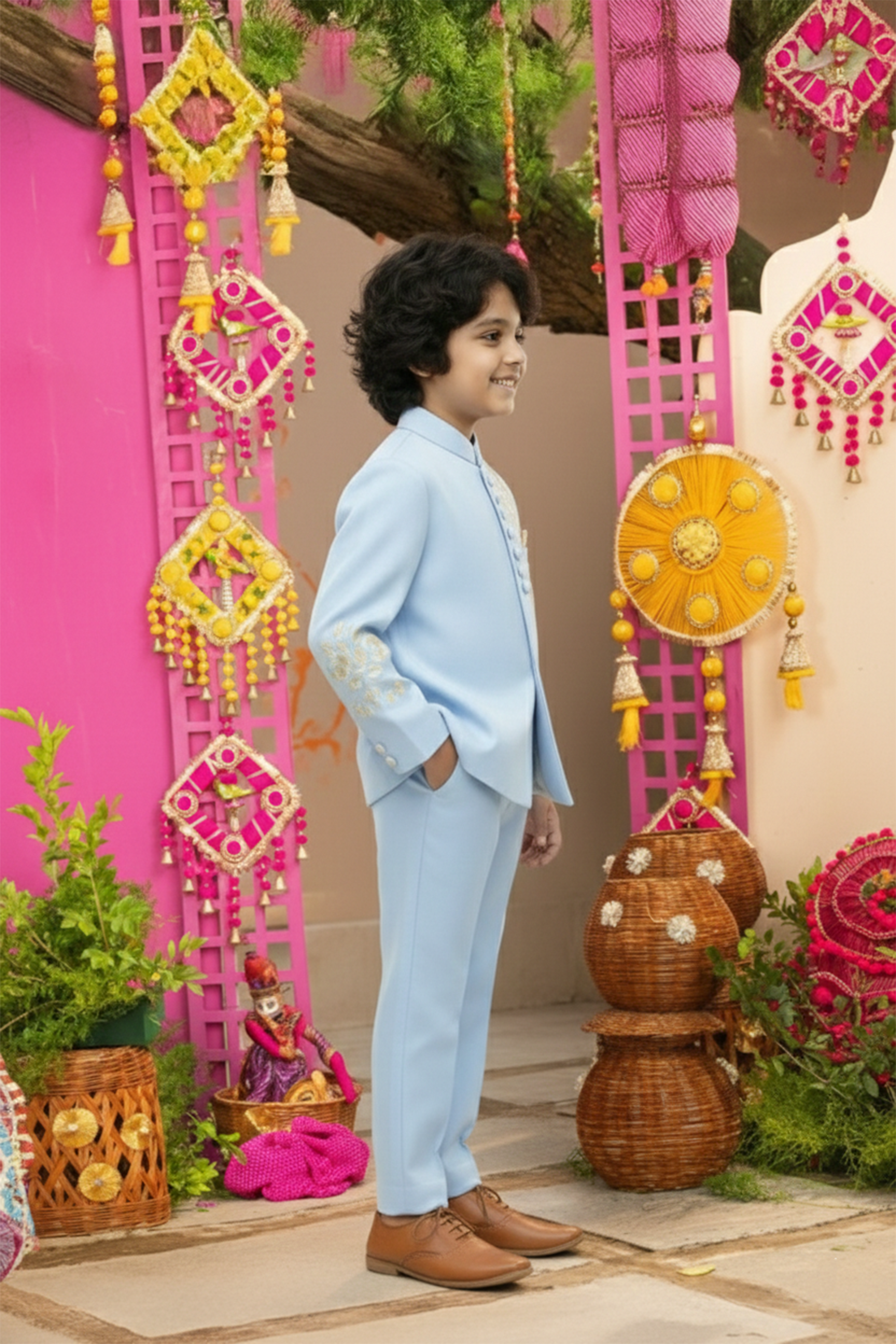 Blue embroidered sherwani with pant