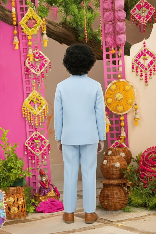 Blue embroidered sherwani with pant