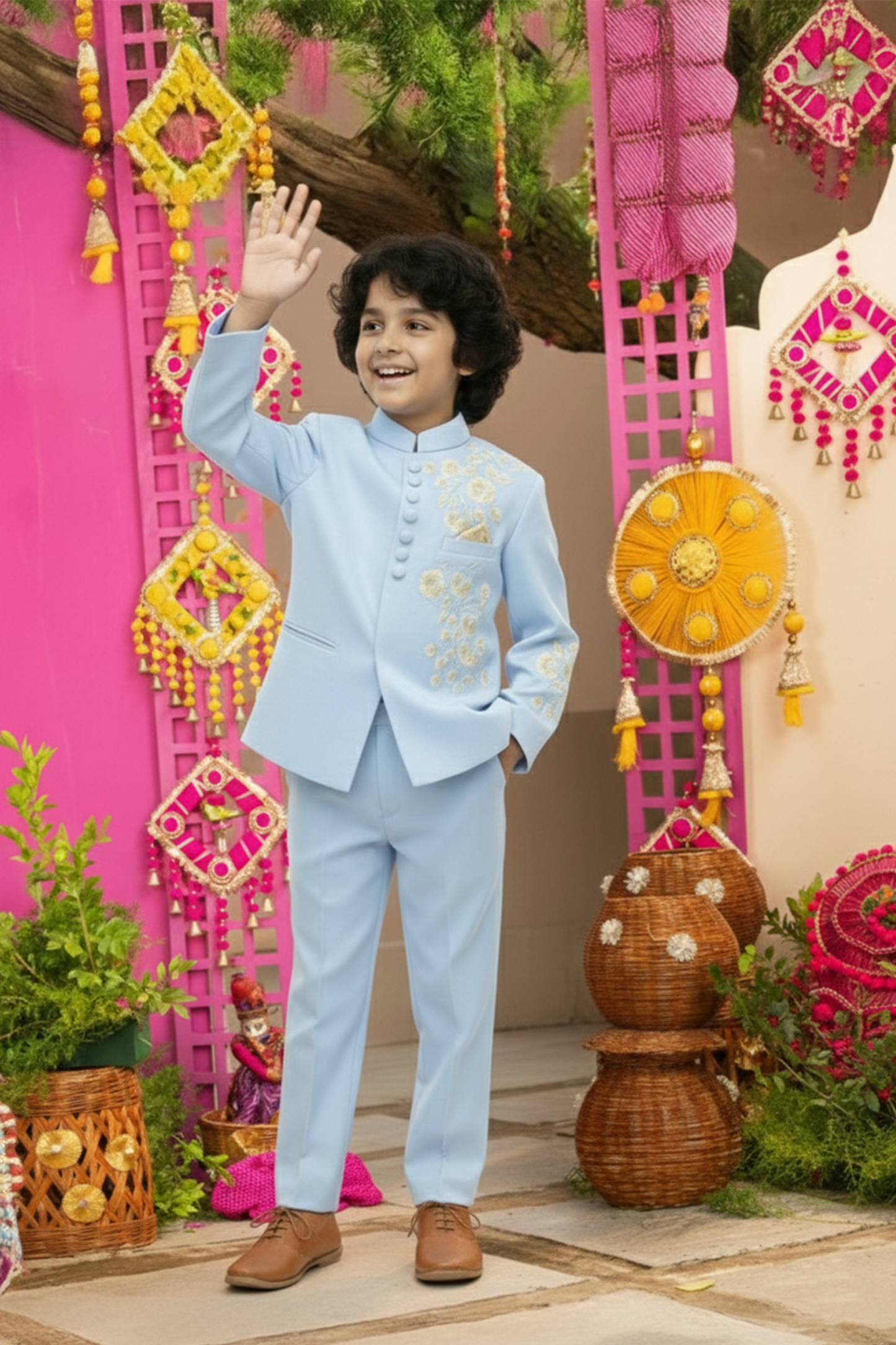 Blue embroidered sherwani with pant