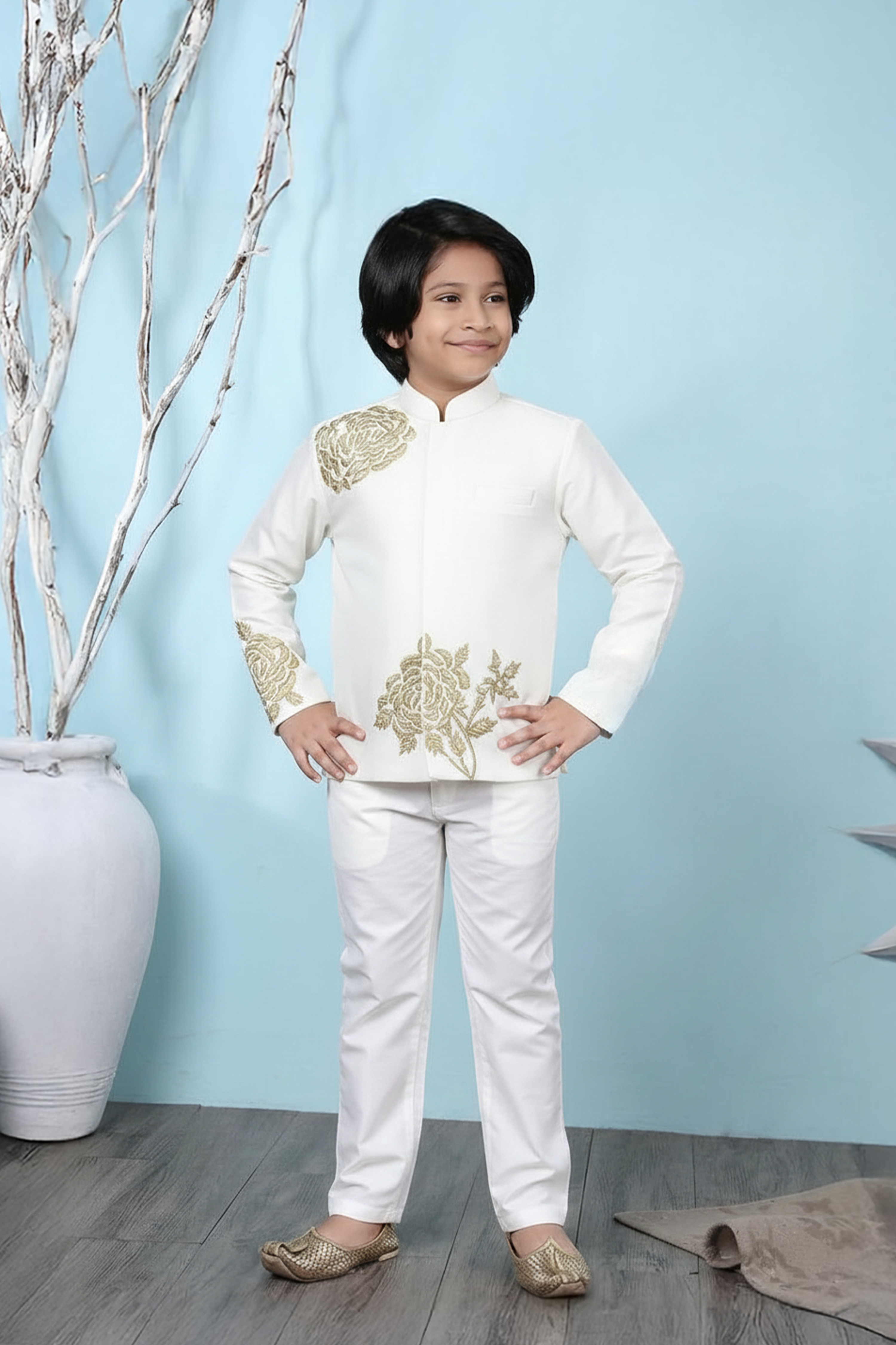Gota applique white sherwani with pant