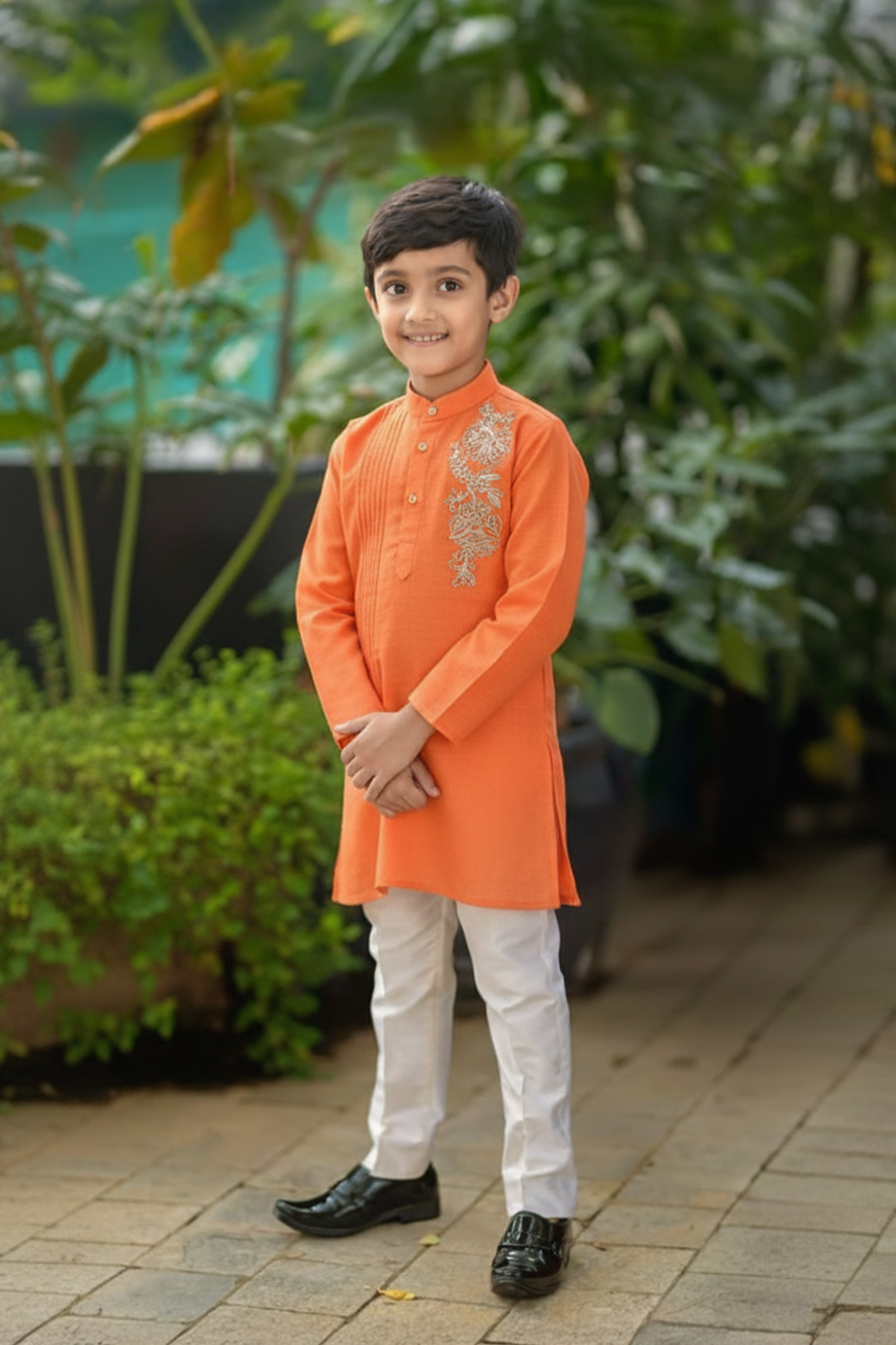 Orange faux Mirror work kurta with pyjama