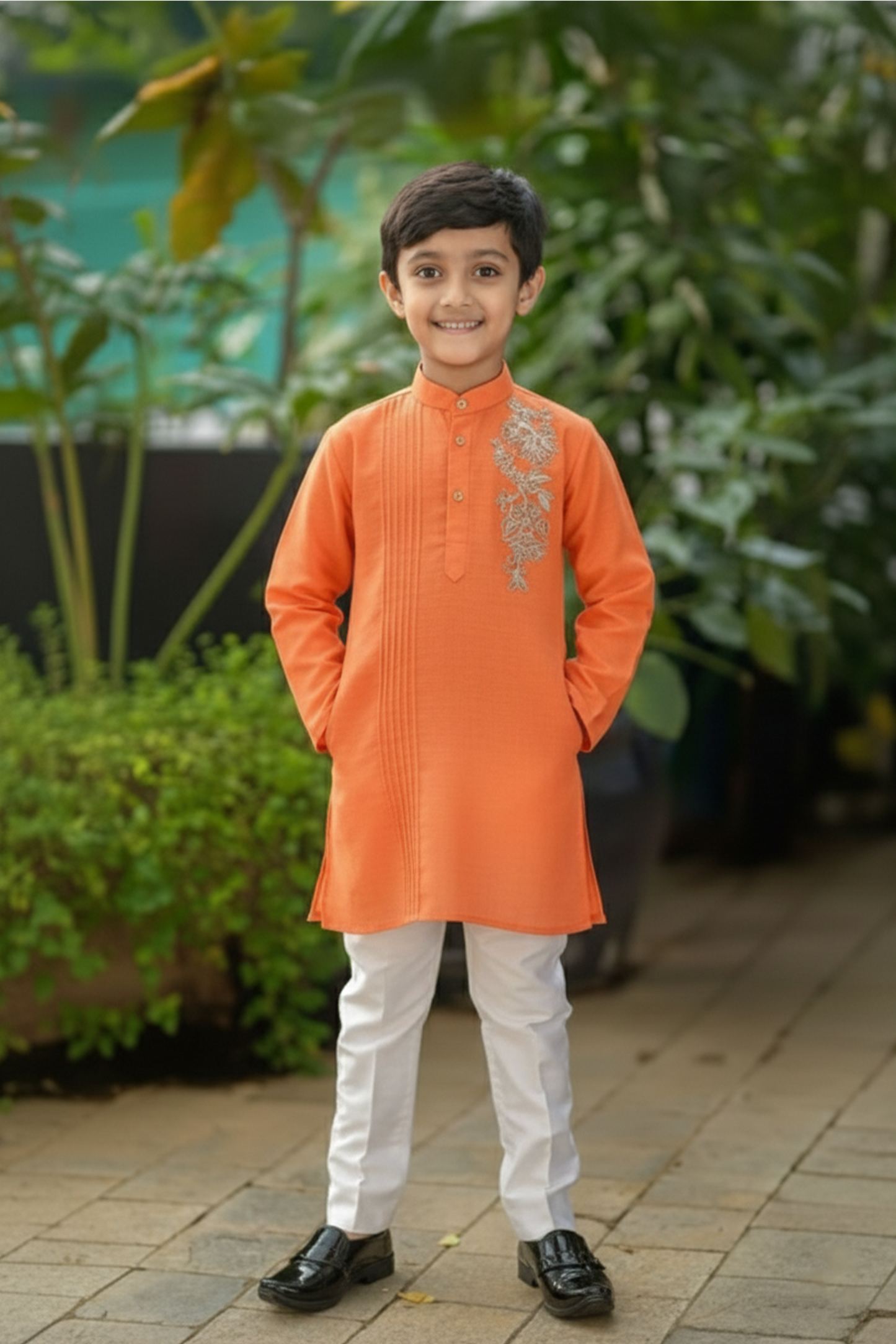 Orange faux Mirror work kurta with pyjama