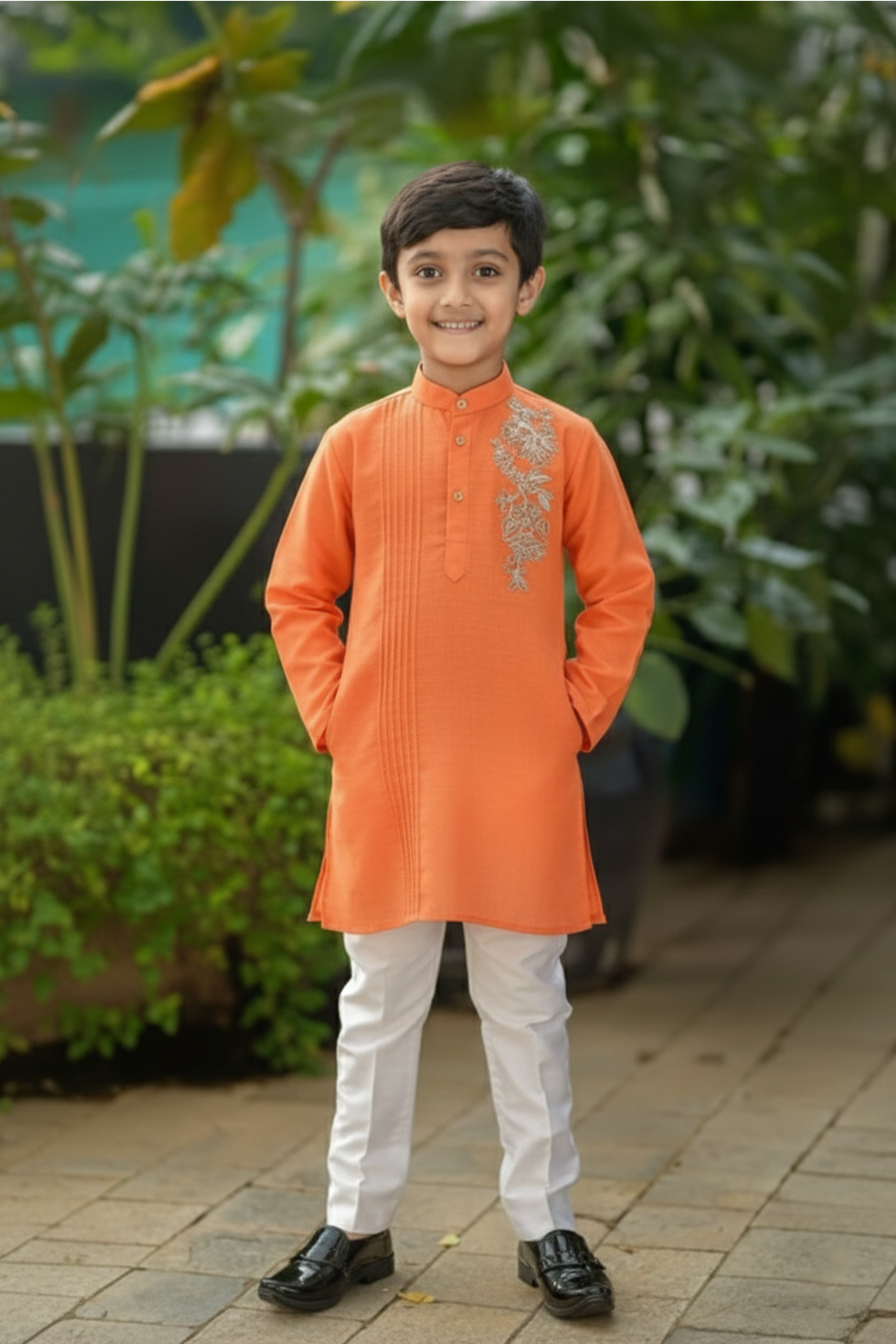 Orange faux Mirror work kurta with pyjama