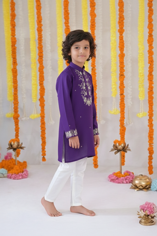 Purple faux mirror work kurta with pyjama