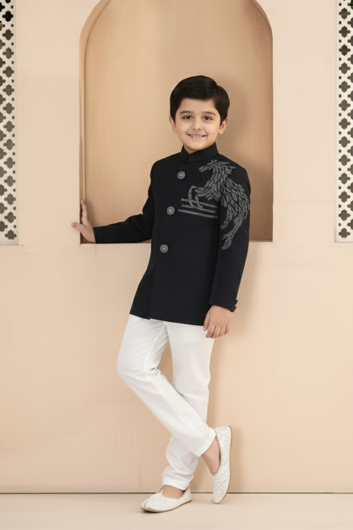 Equestrian horse embroidered velvet sherwani with pyjama