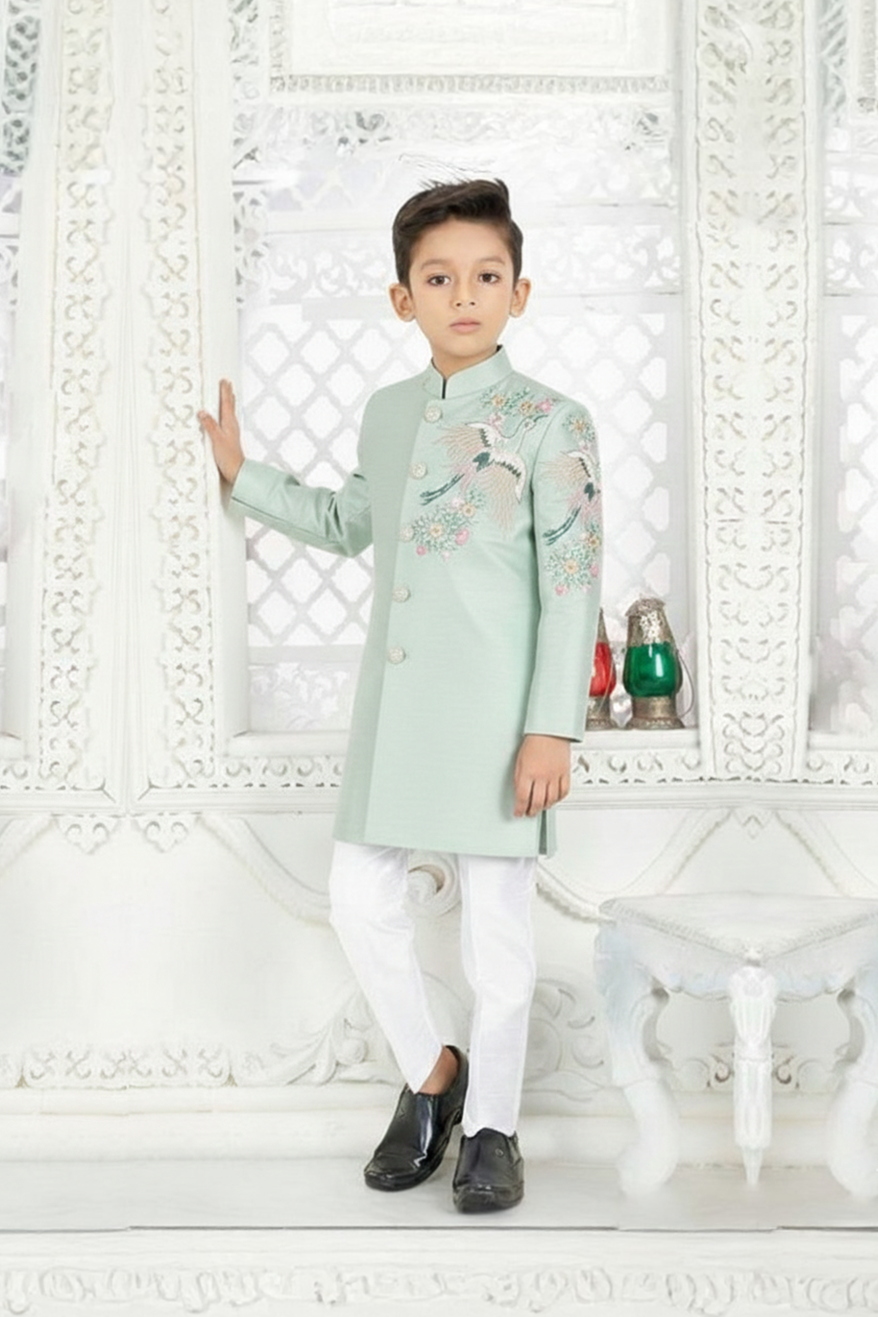 Crane embroidered sherwani with pyjama