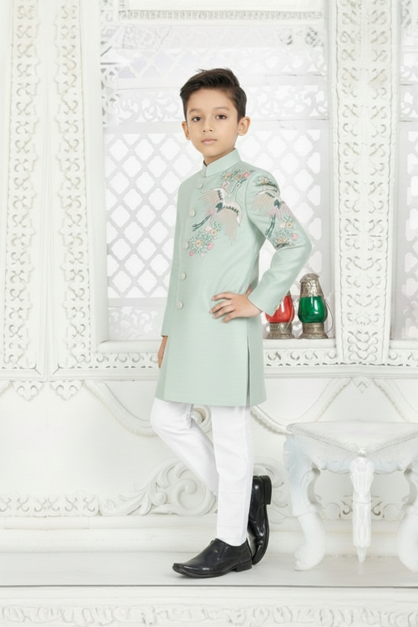Crane embroidered sherwani with pyjama