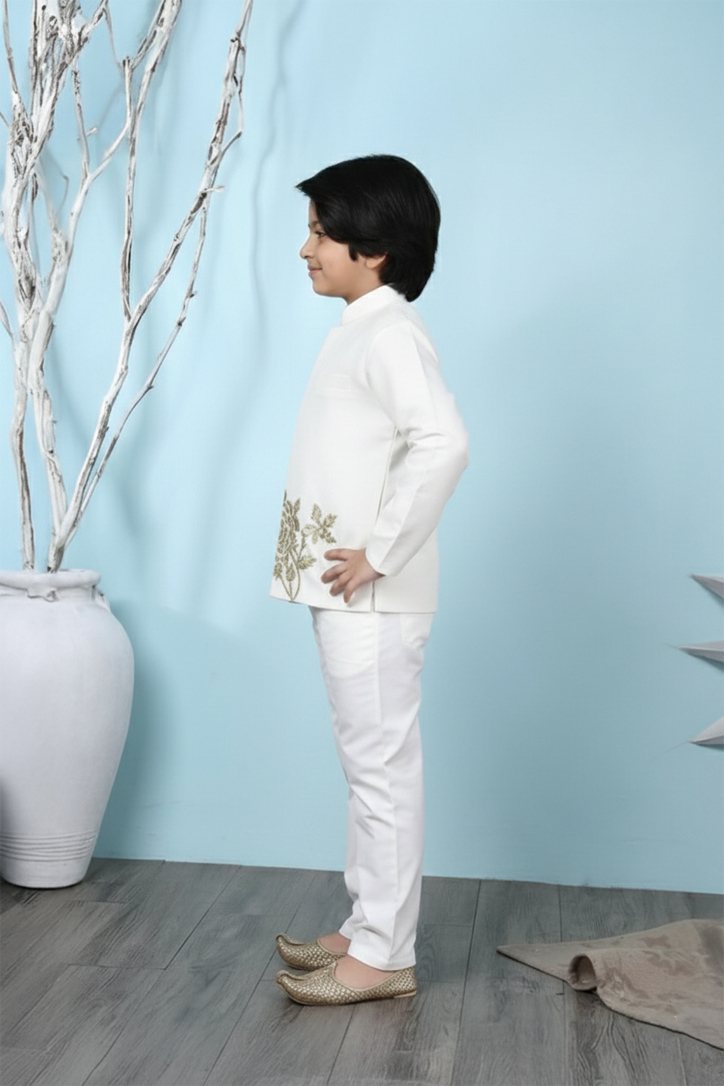 Gota applique white sherwani with pant