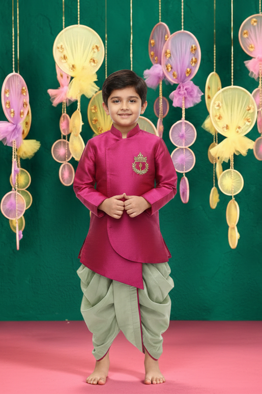 Magenta asymmetric kurta and dhoti