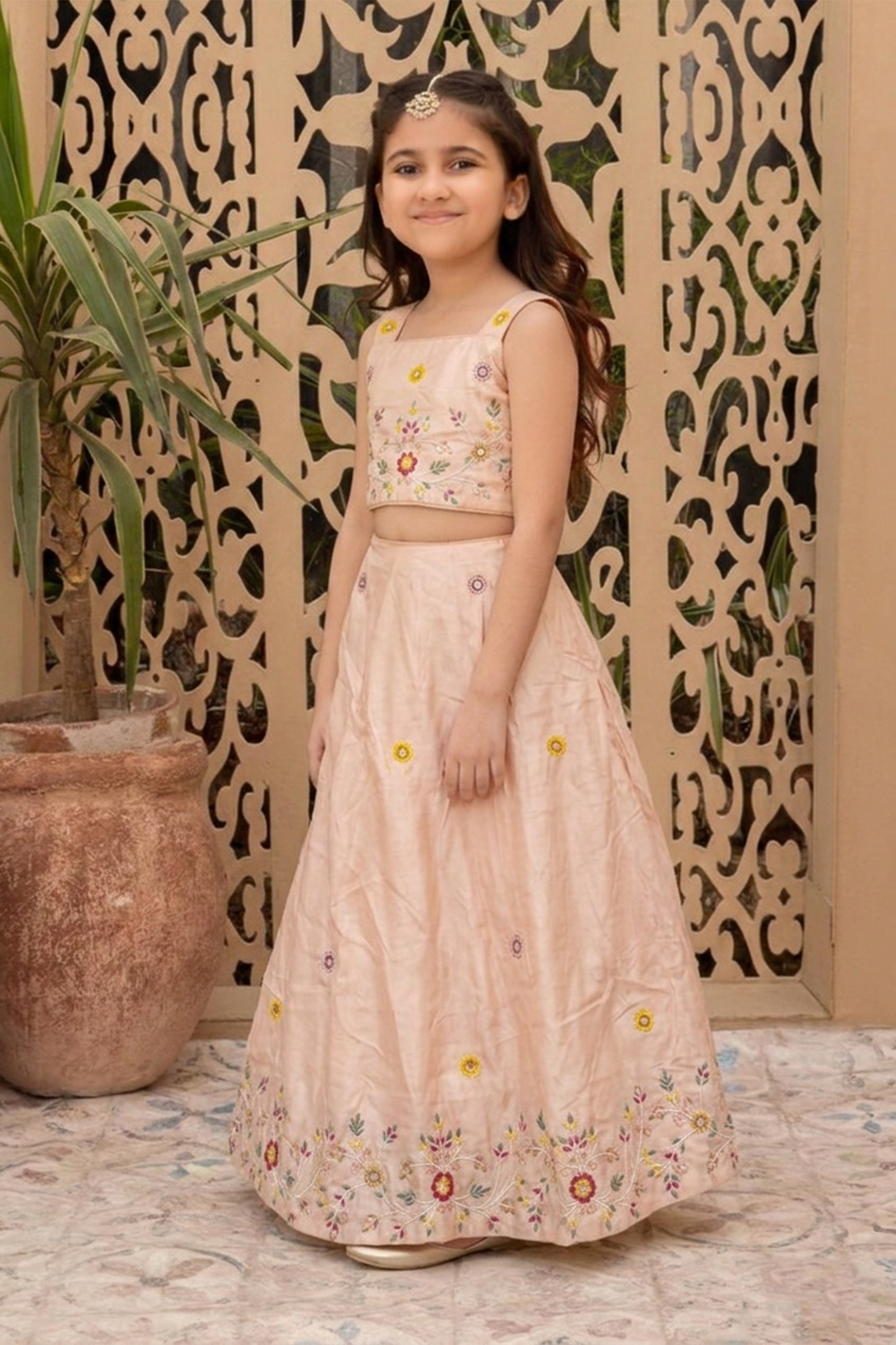 Crème blossom embroidered lehenga set